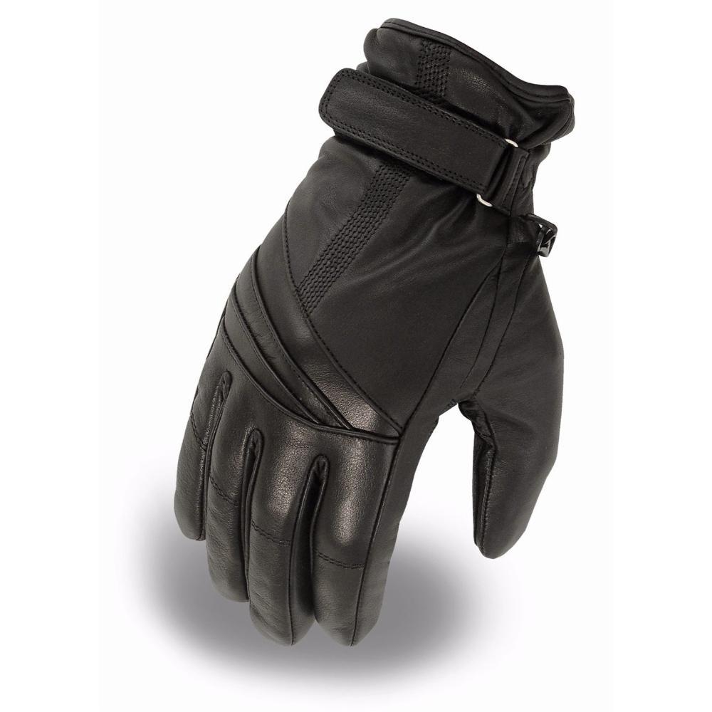 A pair of stylish women's motorcycle leather gloves in black, featuring a waterproof design and Hipora insert for comfort and protection.