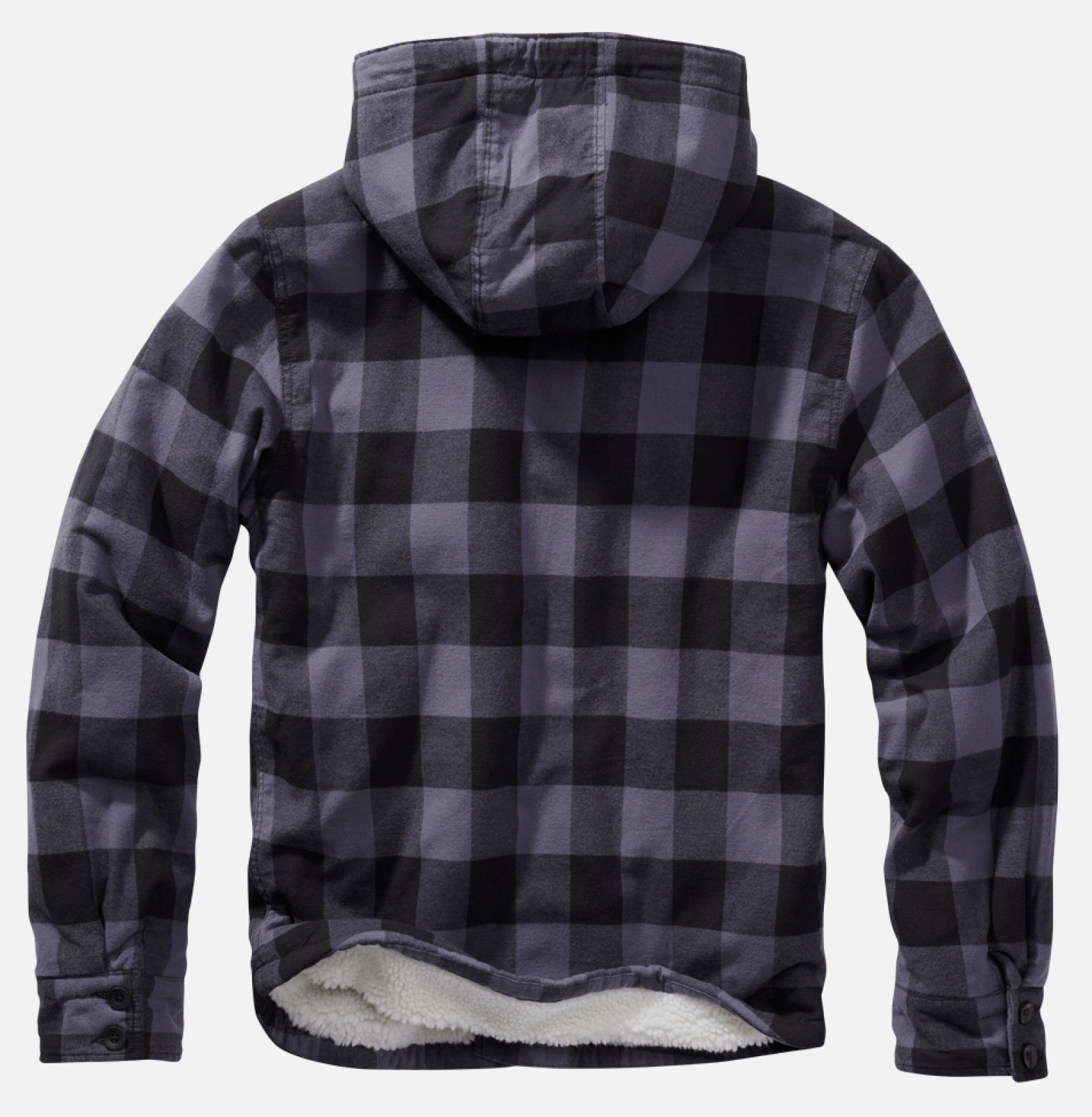 A stylish Hooded Lumber Jacket featuring padded flannel, teddy fur lining, detachable hood with drawstring, and multiple pockets for convenience.