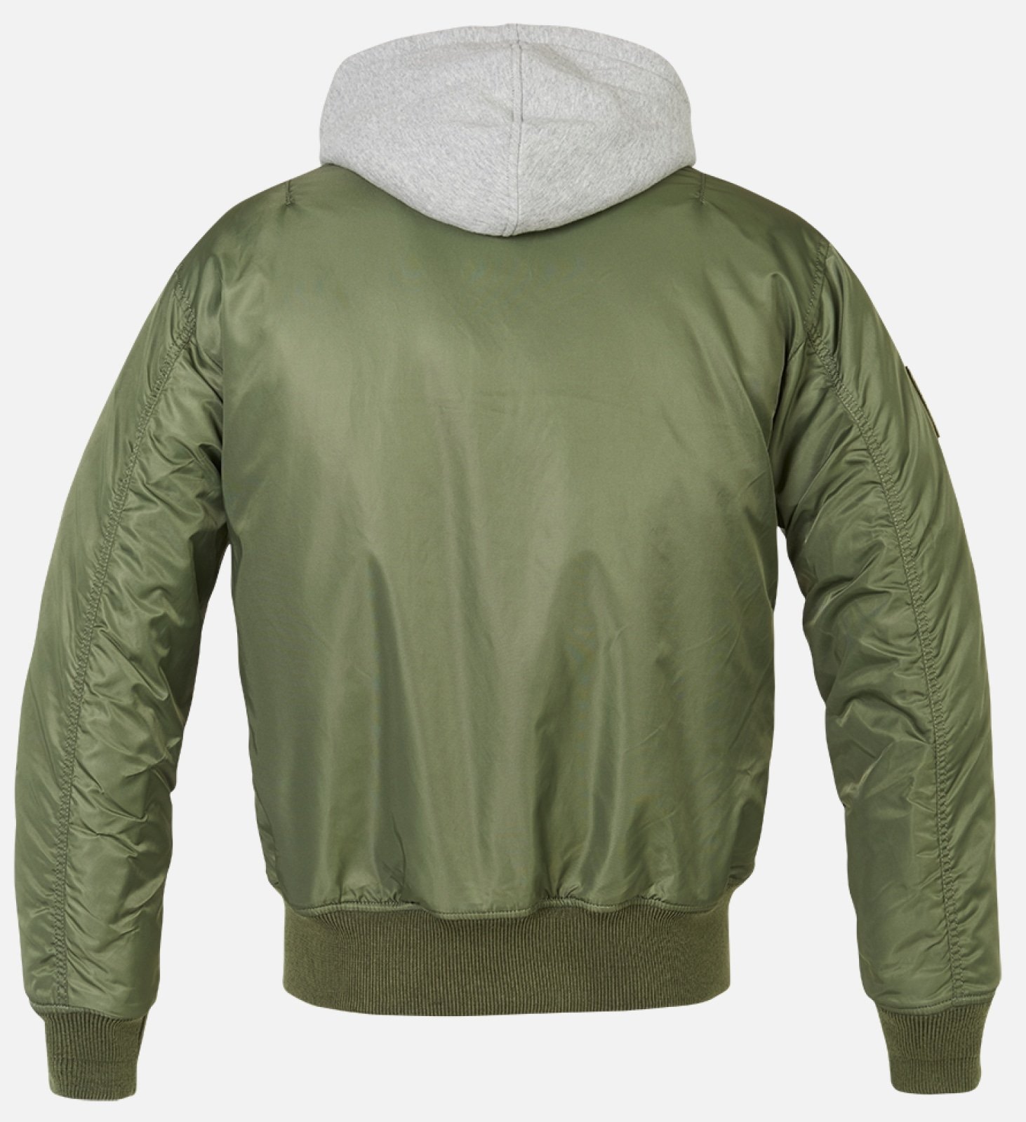 Hooded MA1 Bomber Jacket featuring a warm lining, adjustable drawstring hood, and multiple pockets, made from durable nylon material.