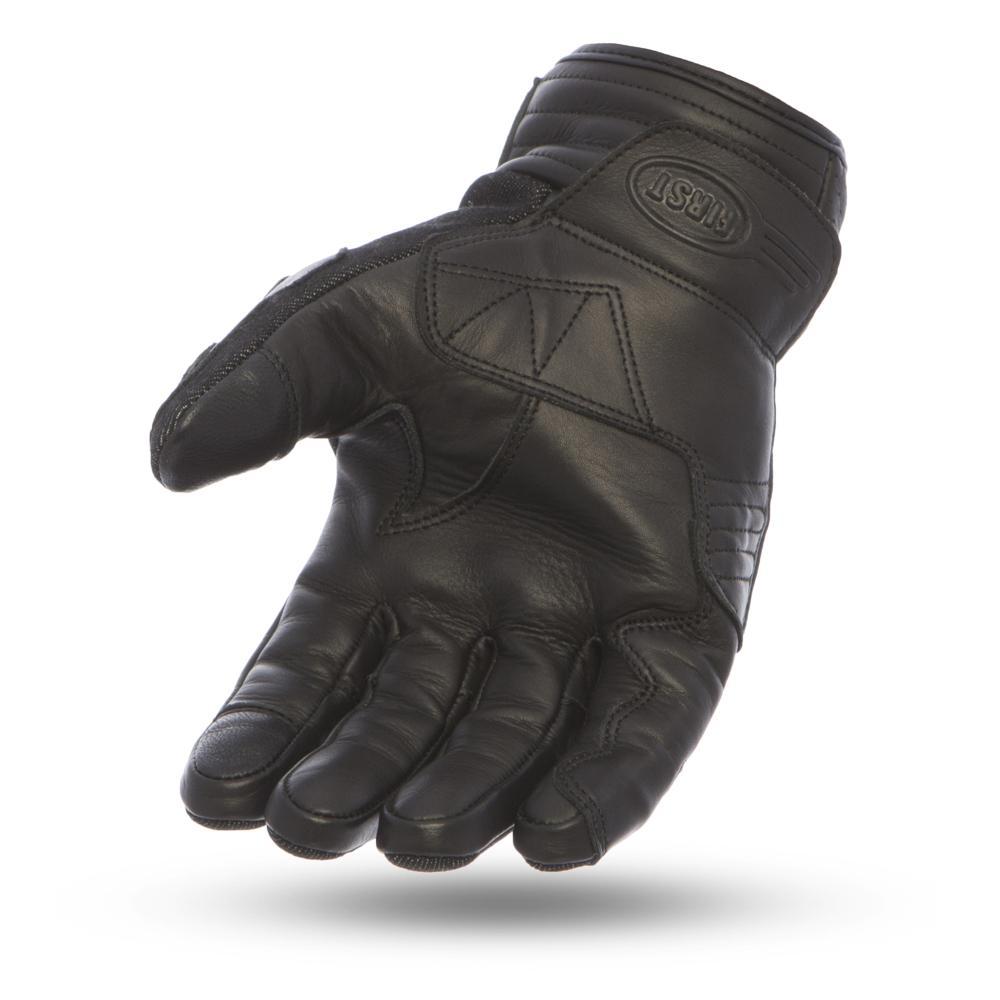 Hutch Men's Motorcycle Leather Gloves featuring rubber knuckles and Velcro wrist closure in a stylish two-toned design.