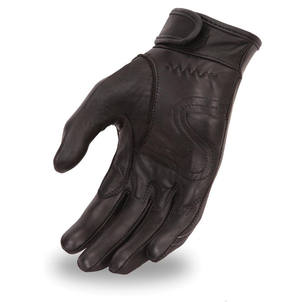 Inferno Women's Motorcycle Leather Gloves featuring a flame design and Velcro strap.