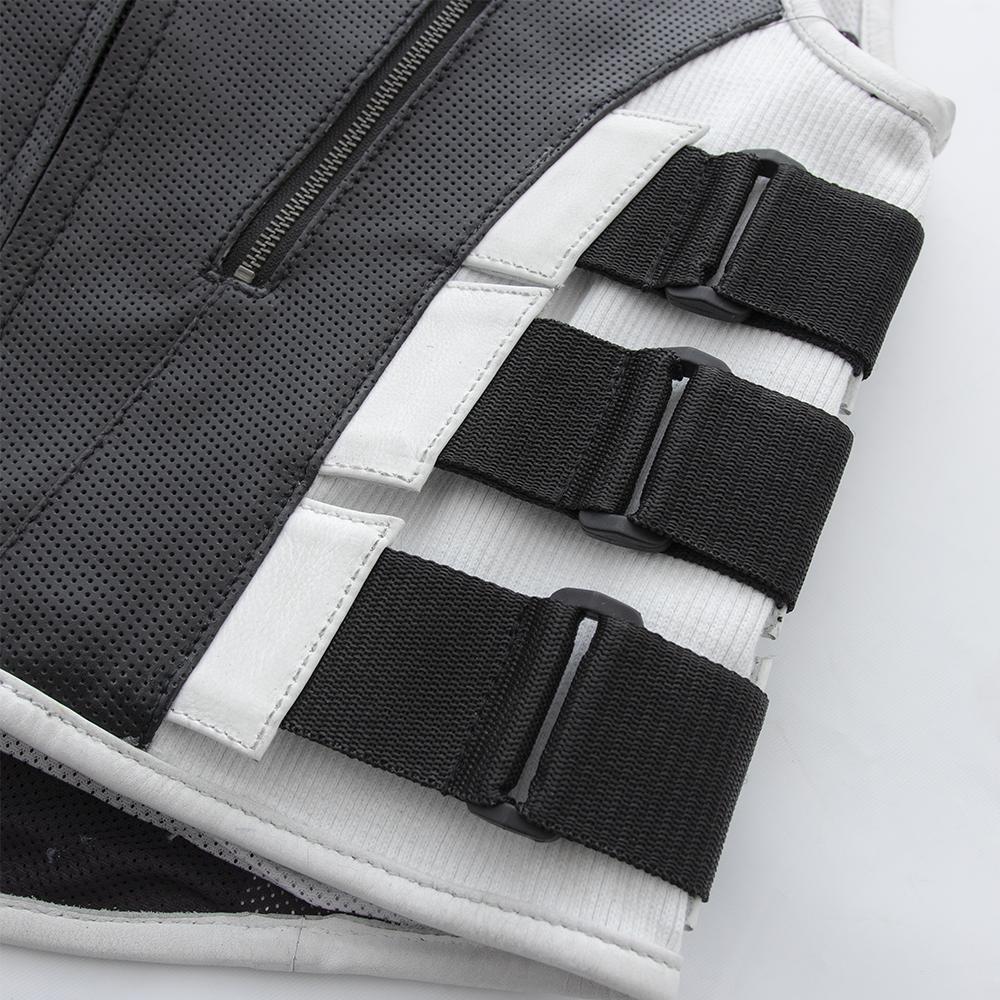 Men's Jailbreak SWAT Style Motorcycle Leather Vest featuring white leather chest panel and black perforated leather back.