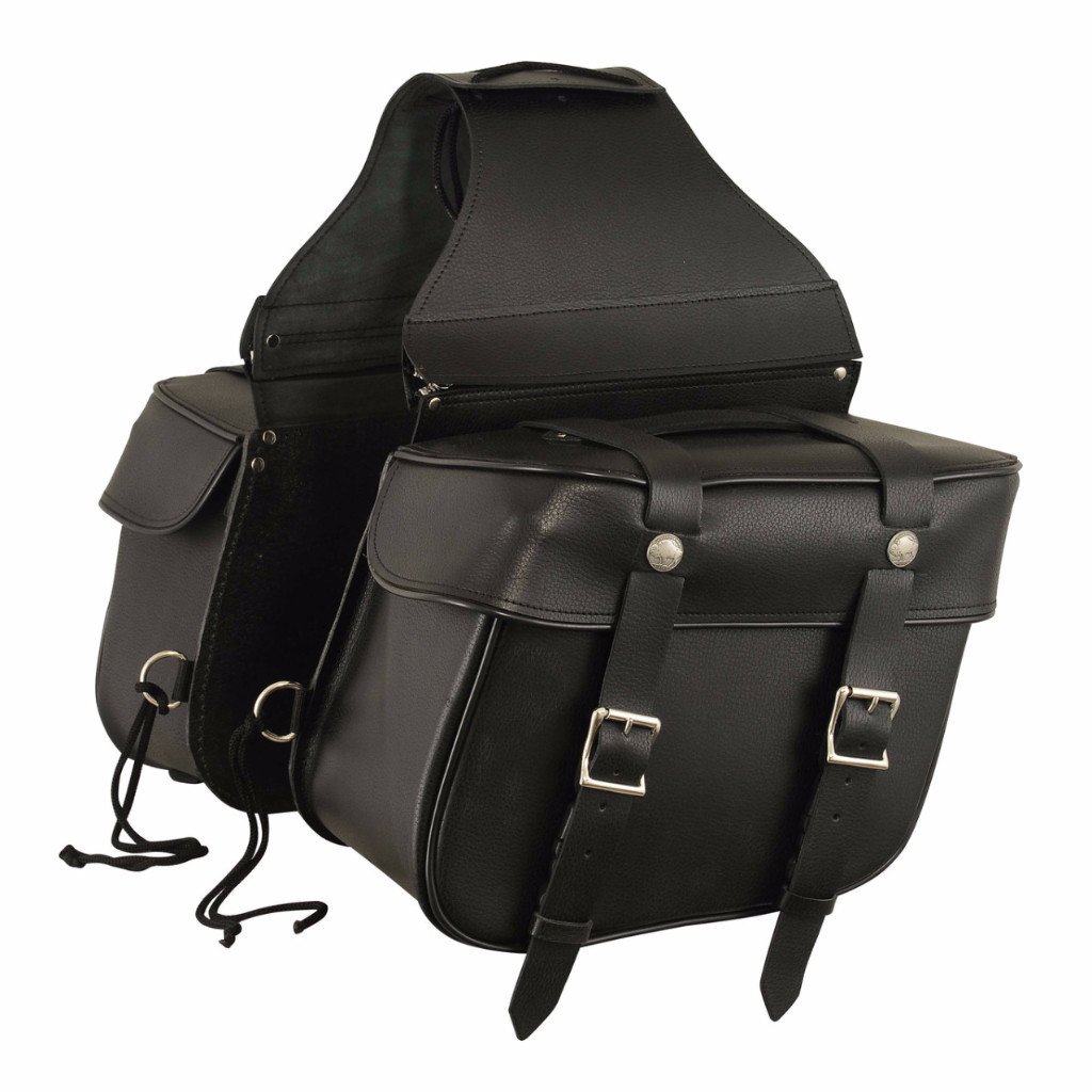 FIBAG8000 Leather Motorcycle Bag showcasing premium leather, adjustable belts, and durable hardware.