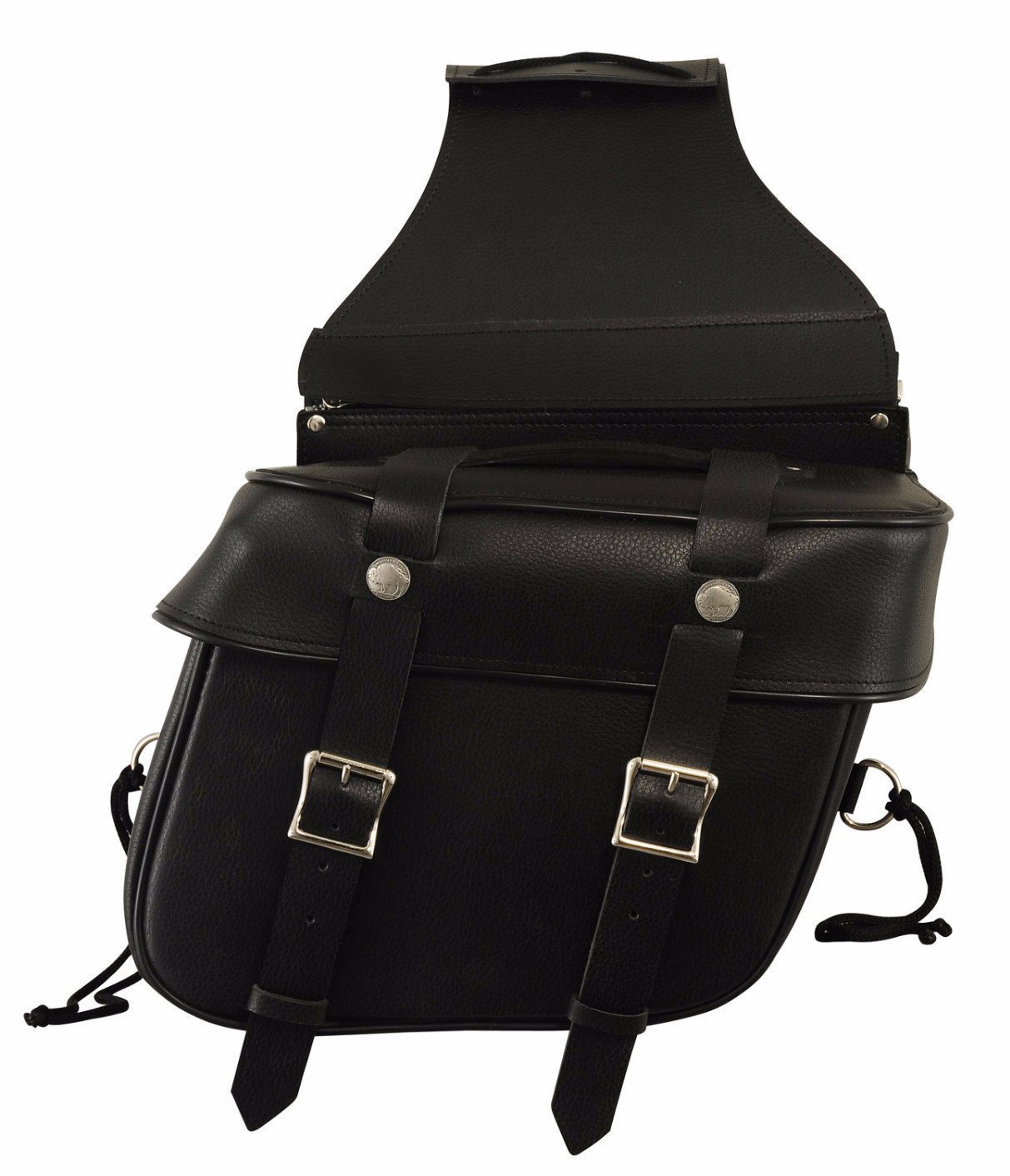 FIBAG8000 Leather Motorcycle Bag showcasing premium leather, adjustable belts, and durable hardware.