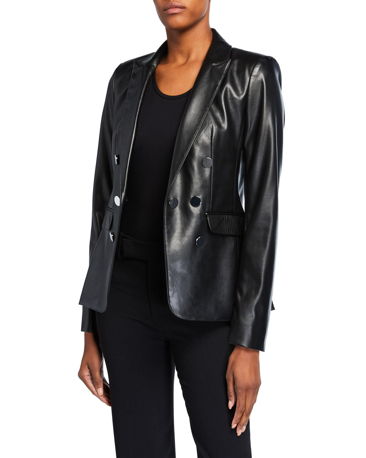 Leathers Women's Real Lambskin Leather Blazer BW091, showcasing its luxurious texture and stylish design with pockets.