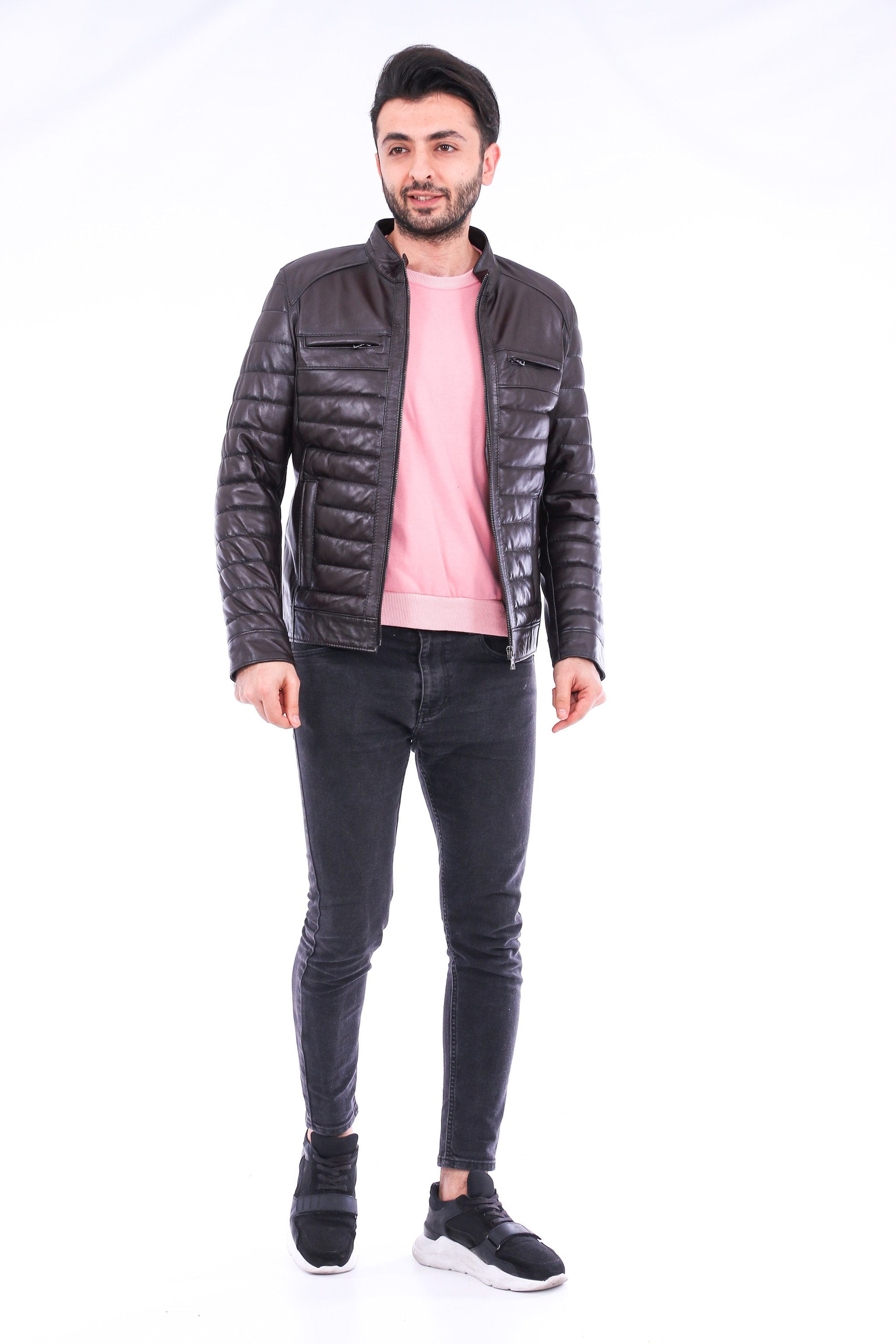 Loano Quilted Biker Jacket featuring a stylish quilted design, aniline leather finish, and polished silver-tone hardware.