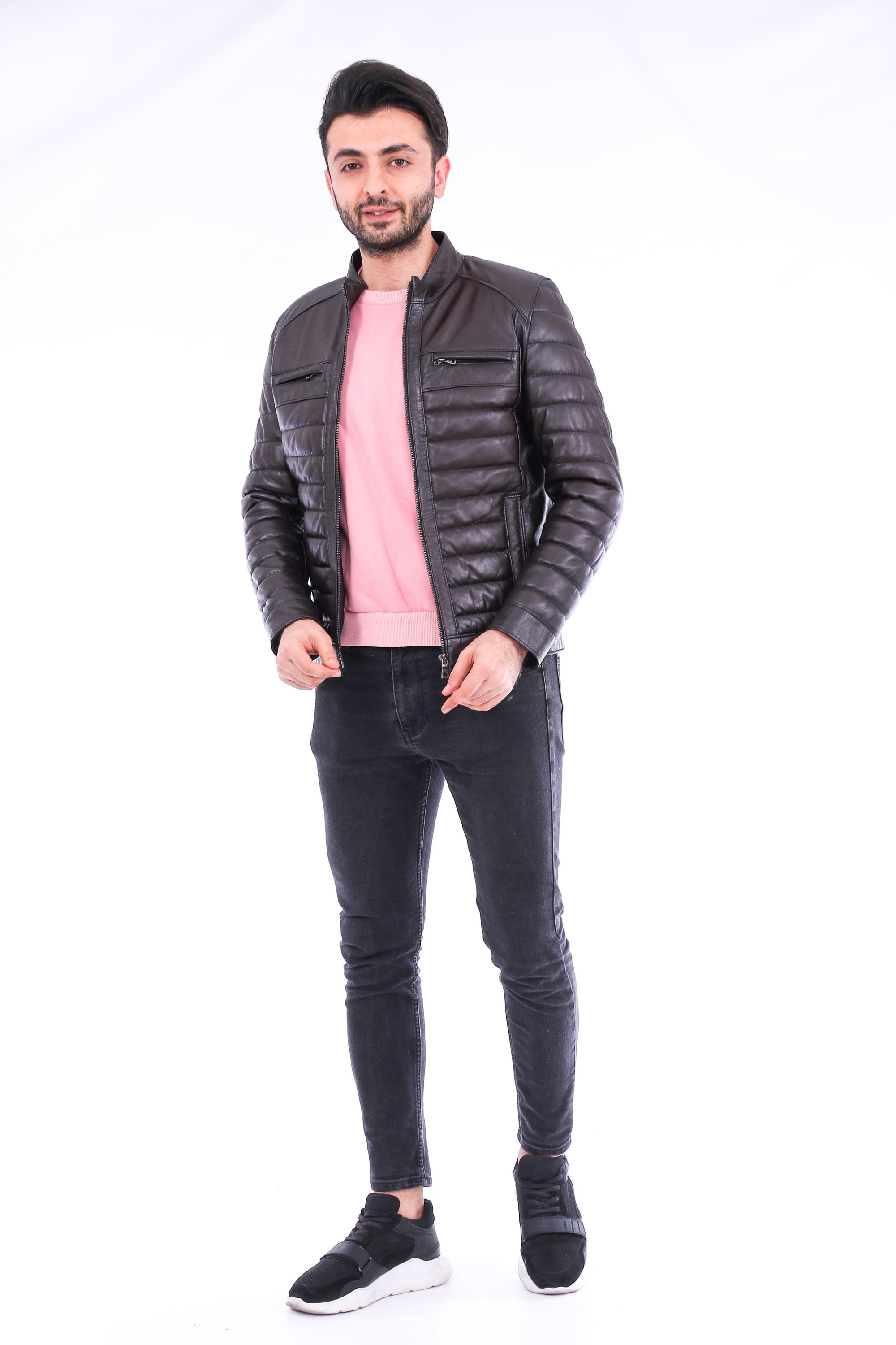 Loano Quilted Biker Jacket featuring a stylish quilted design, aniline leather finish, and polished silver-tone hardware.