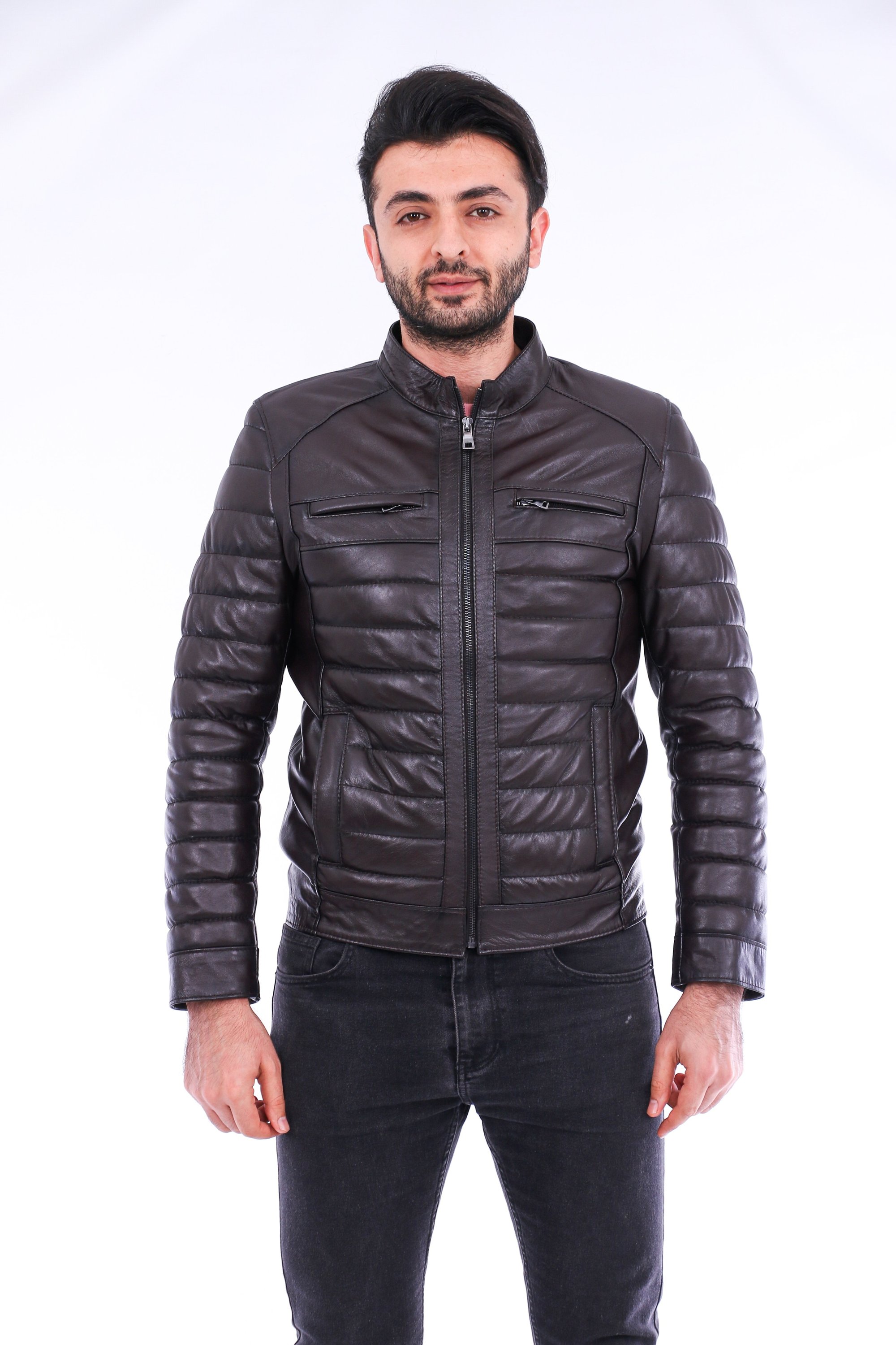 Loano Quilted Biker Jacket featuring a stylish quilted design, aniline leather finish, and polished silver-tone hardware.