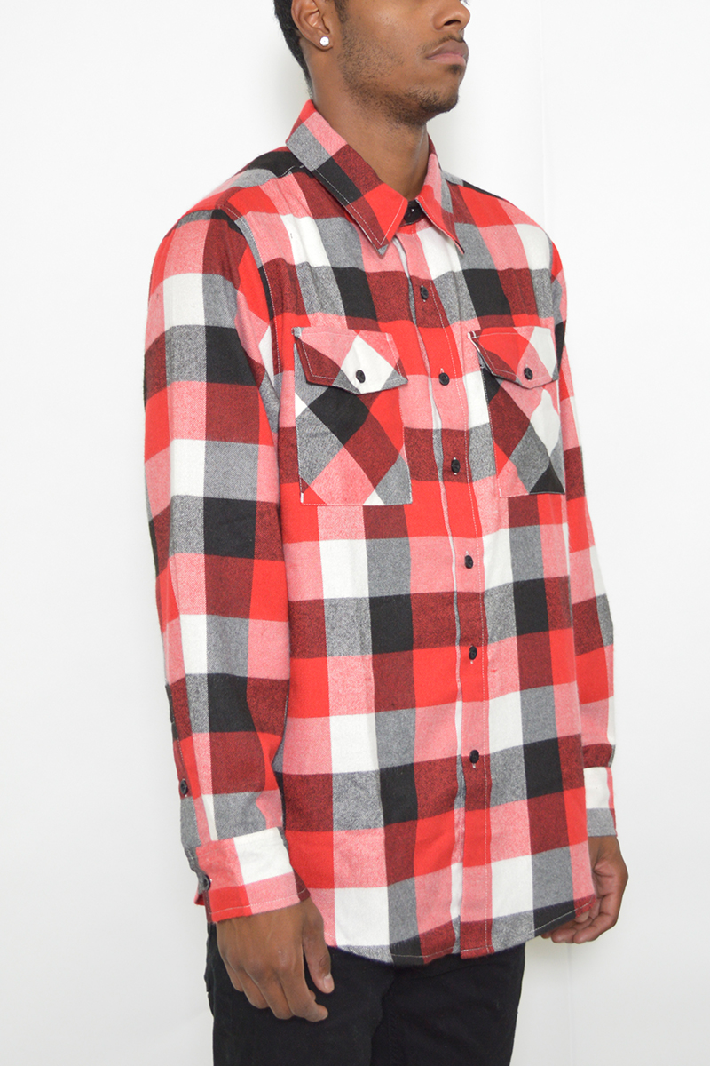 A stylish Long Sleeve Checkered Flannel shirt in vibrant colors, showcasing its checkered pattern and soft fabric.