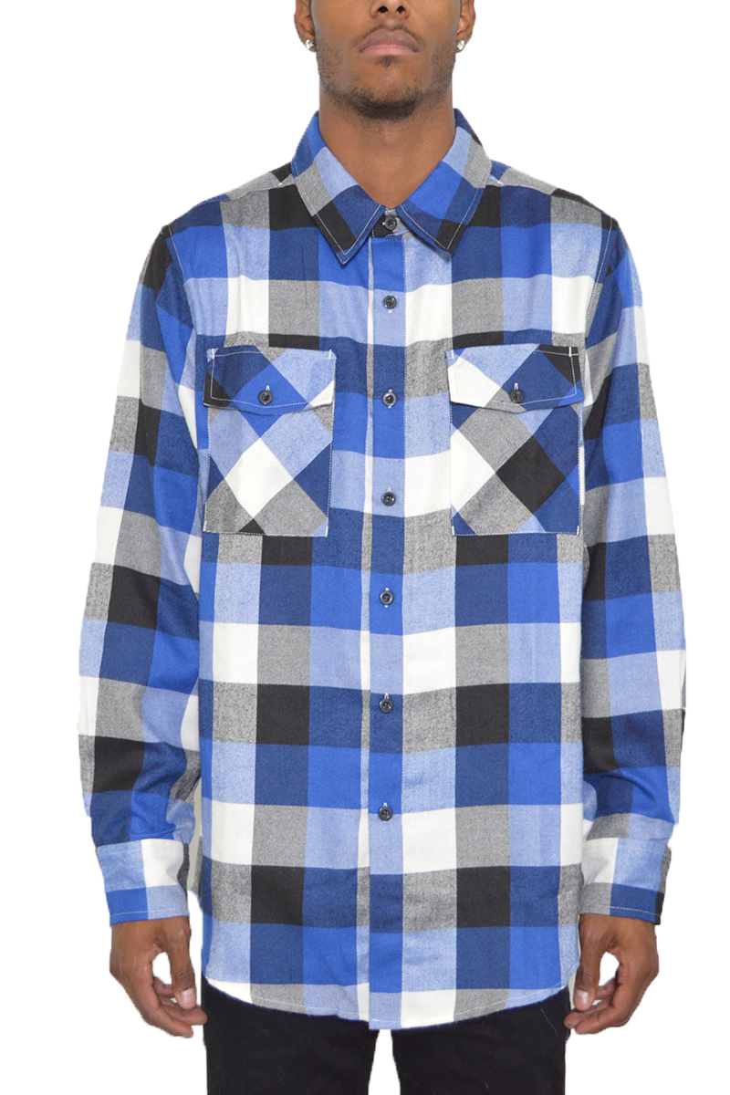 A stylish Long Sleeve Checkered Flannel shirt in vibrant colors, showcasing its checkered pattern and comfortable fit.