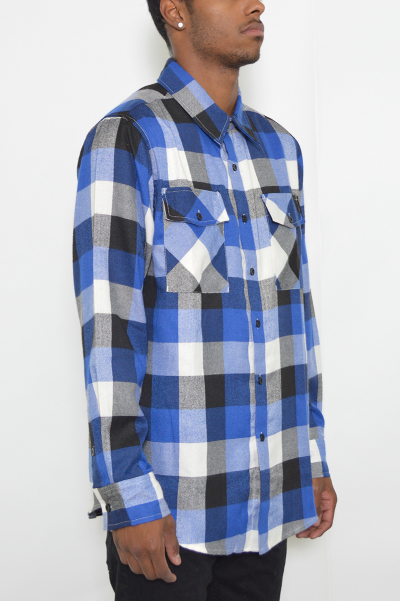 A stylish Long Sleeve Checkered Flannel shirt in vibrant colors, showcasing its checkered pattern and comfortable fit.