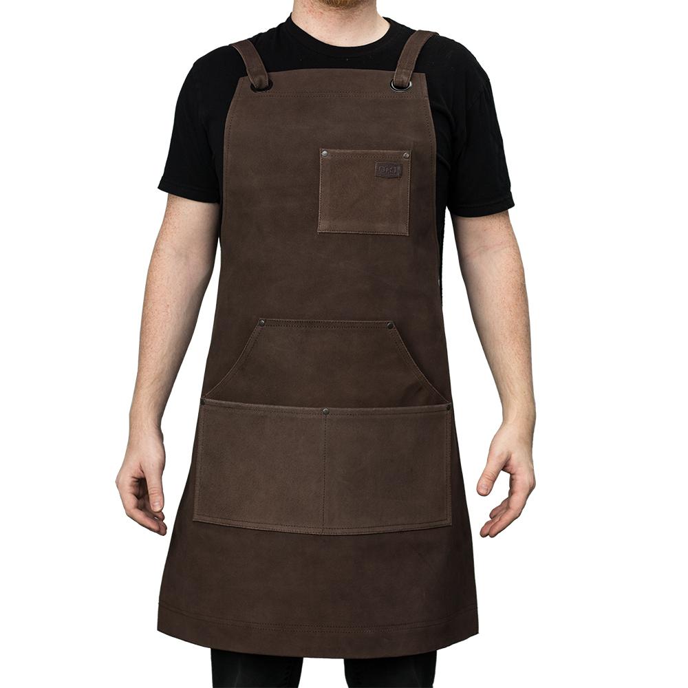 FIAPRONSUEDE Machinist apron featuring adjustable straps and multiple pockets for tools, made from durable suede material.