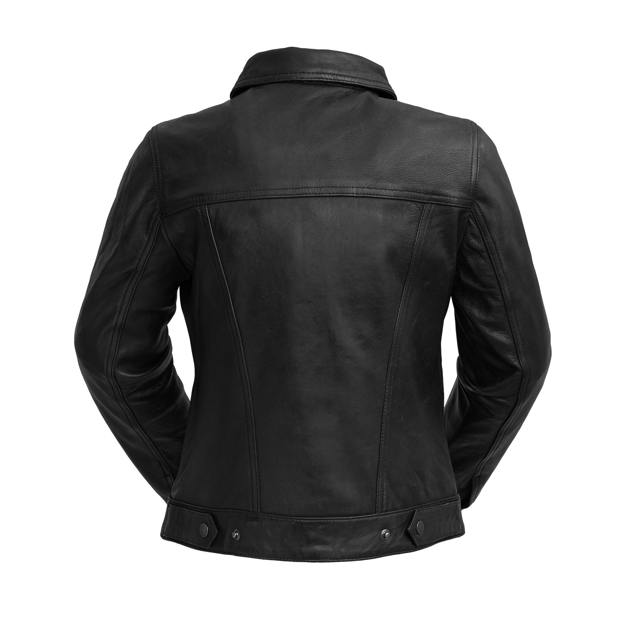 Madison lambskin leather jacket in distressed style with button front and four pockets, perfect for stylish layering.