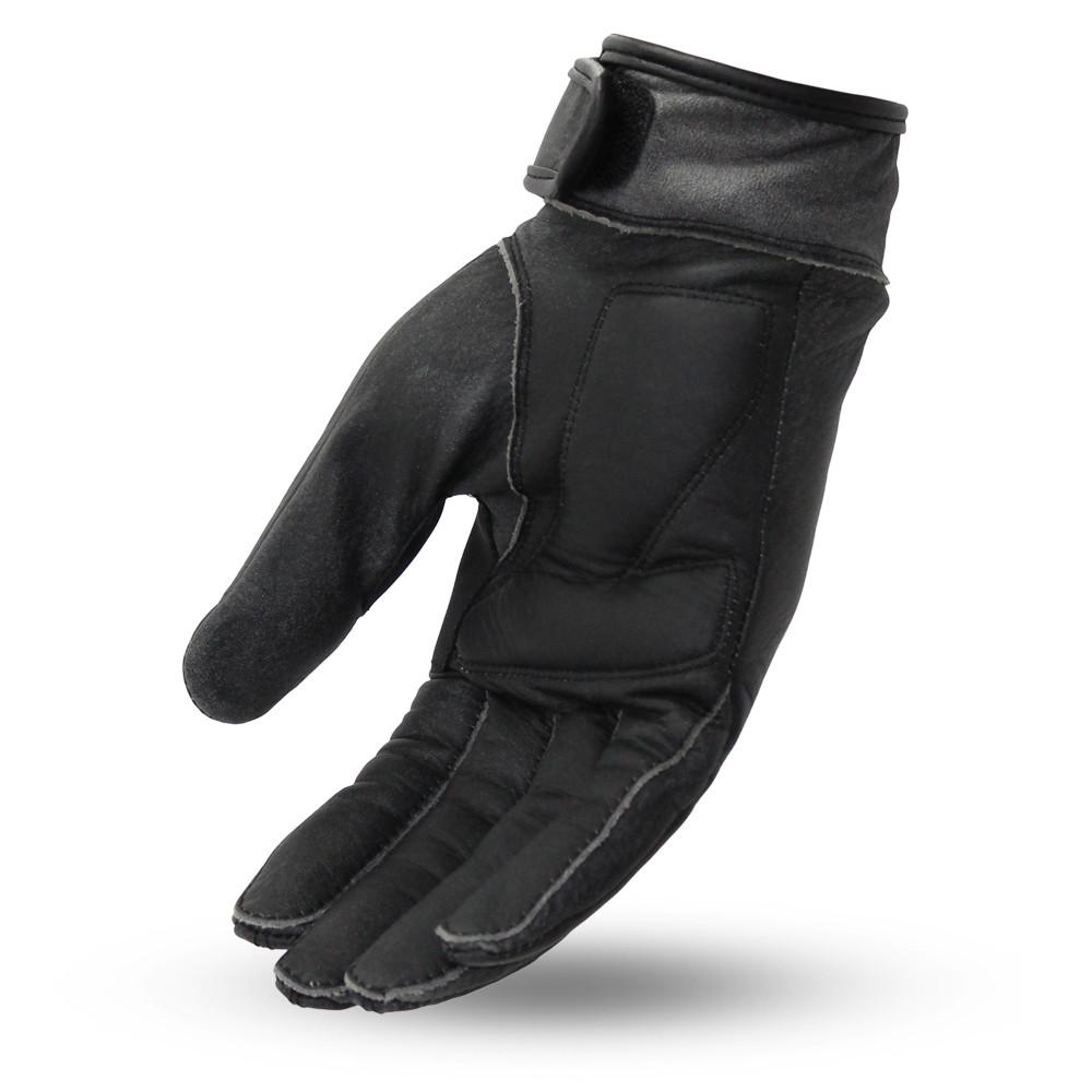 Marfa Men's Motorcycle Leather Gloves featuring padded palm and Velcro wrist closure, designed for comfort and protection.