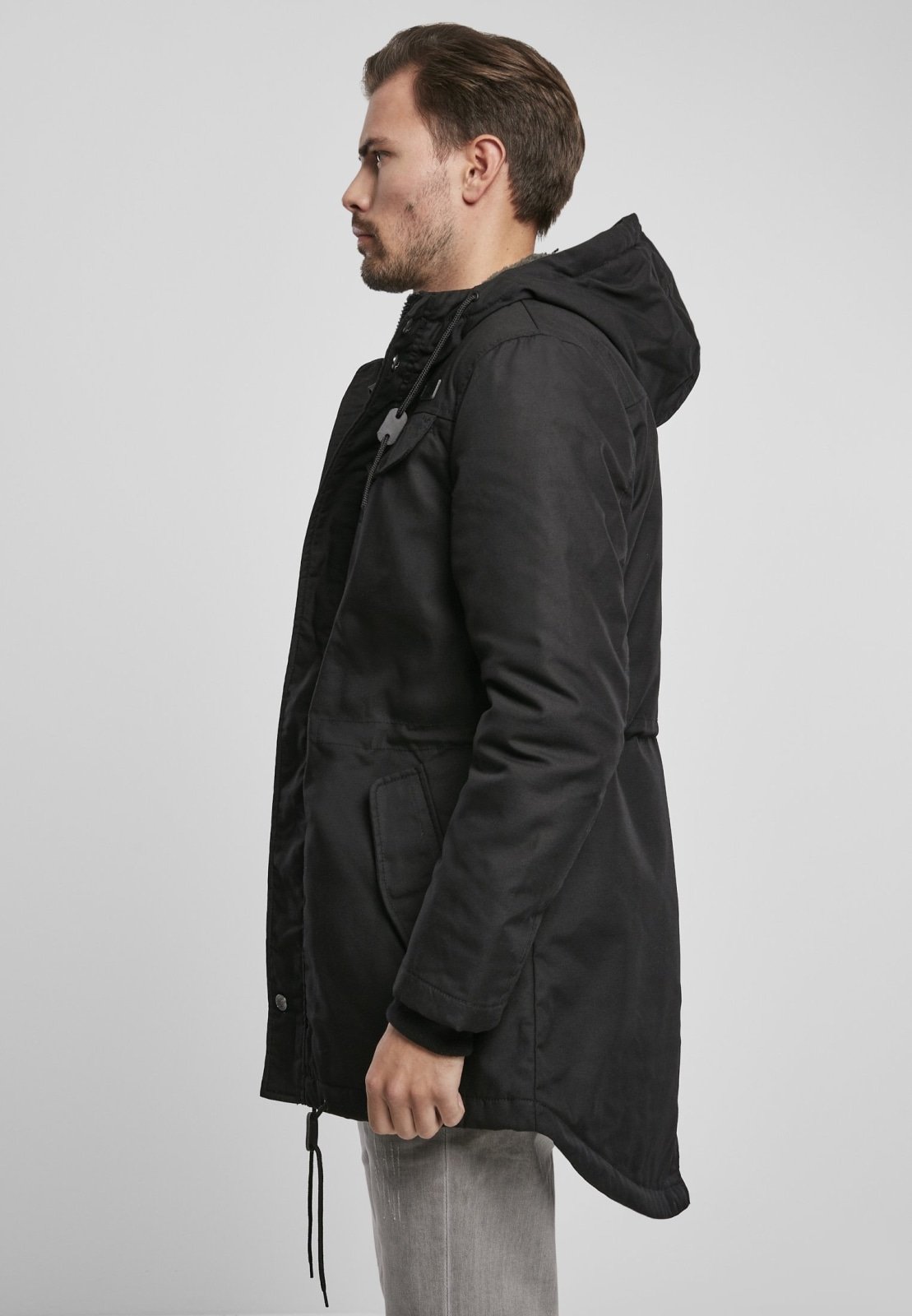 Marsh Lake Parka Jacket featuring a fishtail design, quilted lining, and leather applications, perfect for winter wear.