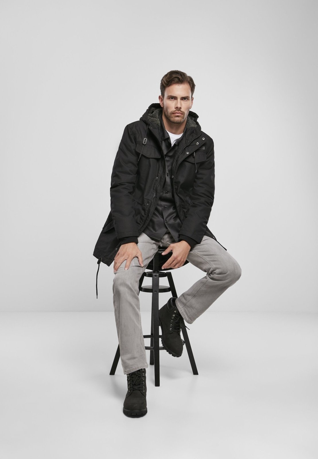 Marsh Lake Parka Jacket featuring a fishtail design, quilted lining, and leather applications, perfect for winter wear.