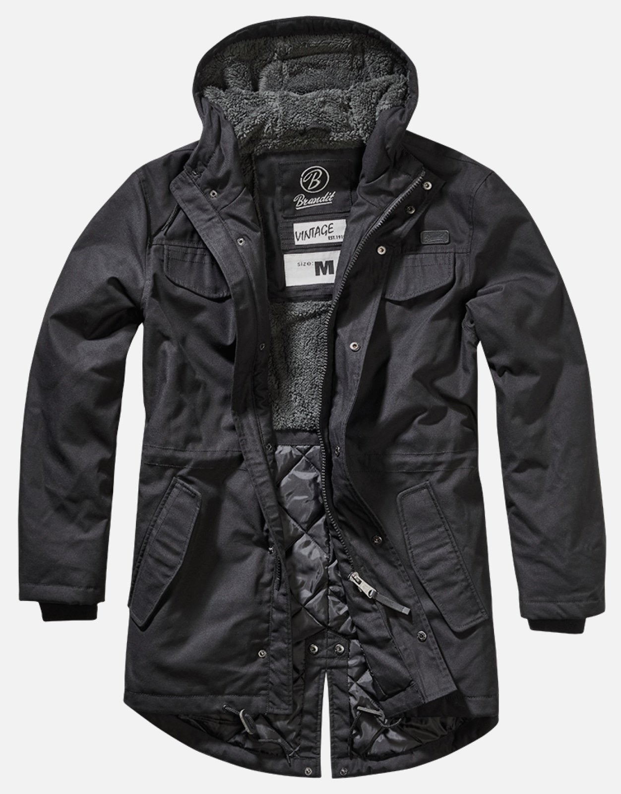 Marsh Lake Parka Jacket featuring a fishtail design, quilted lining, and leather applications, perfect for winter wear.