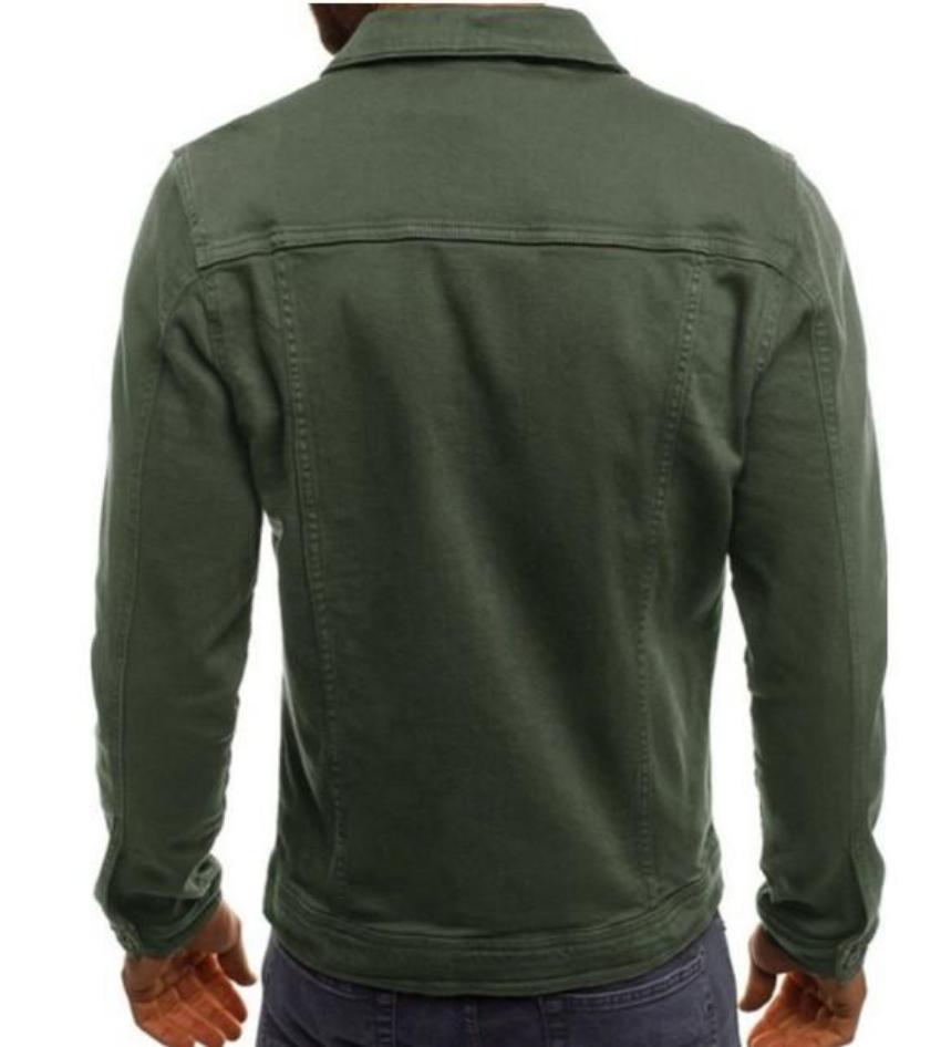 Men's Casual Dual Pocket Jacket in Army Green, showcasing its stylish design and dual pockets.