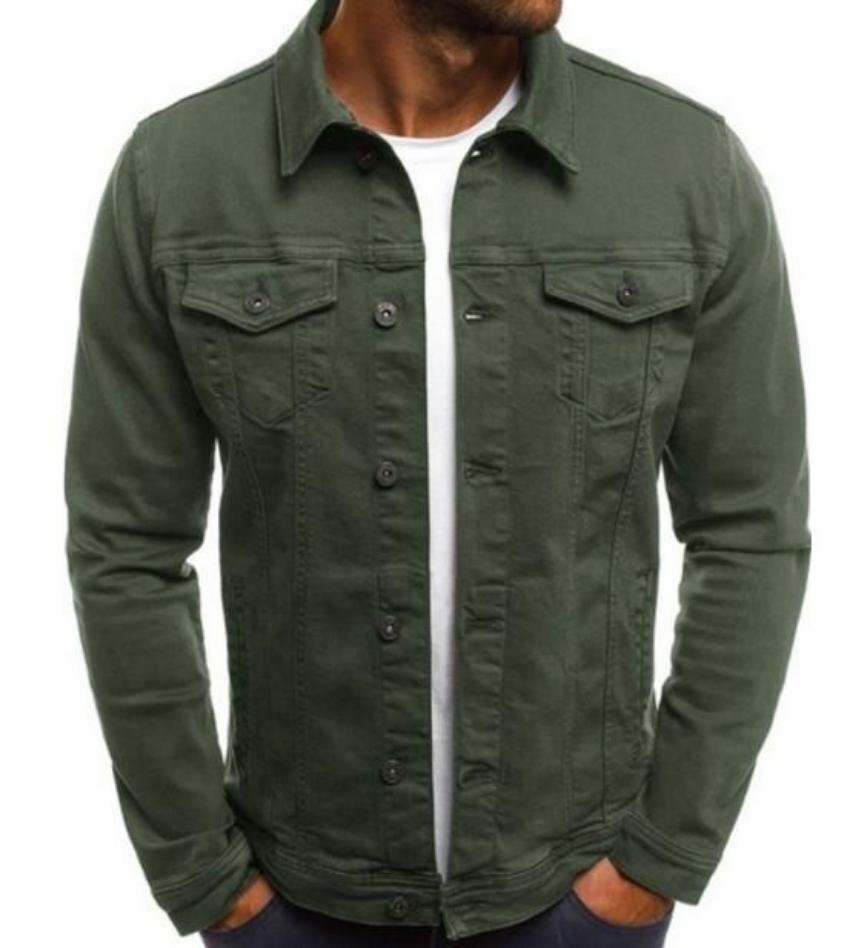 Men's Casual Dual Pocket Jacket in Army Green, showcasing its stylish design and dual pockets.