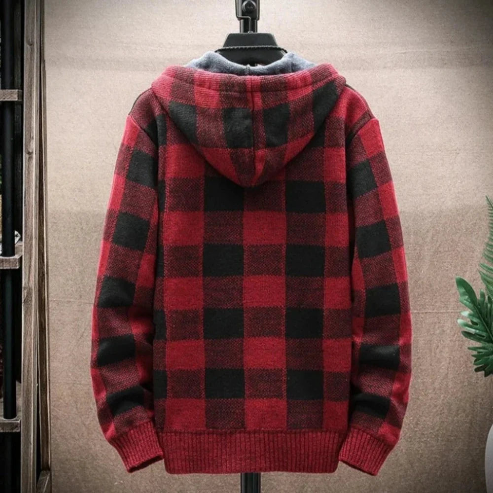 Men's Hooded Plaid Zipped-Up Jacket in various colors, showcasing its stylish plaid design and functional hood.