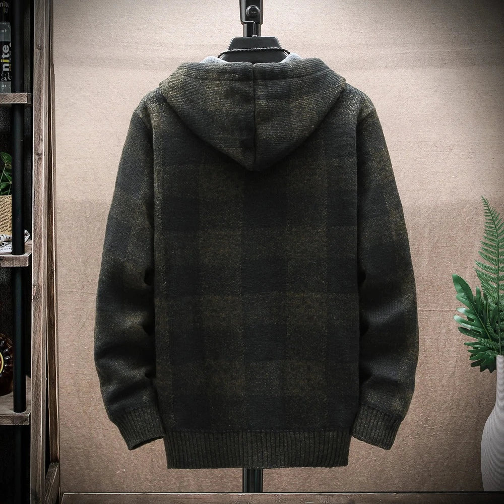 Men's Hooded Plaid Zipped-Up Jacket in various colors, showcasing its stylish plaid design and functional hood.