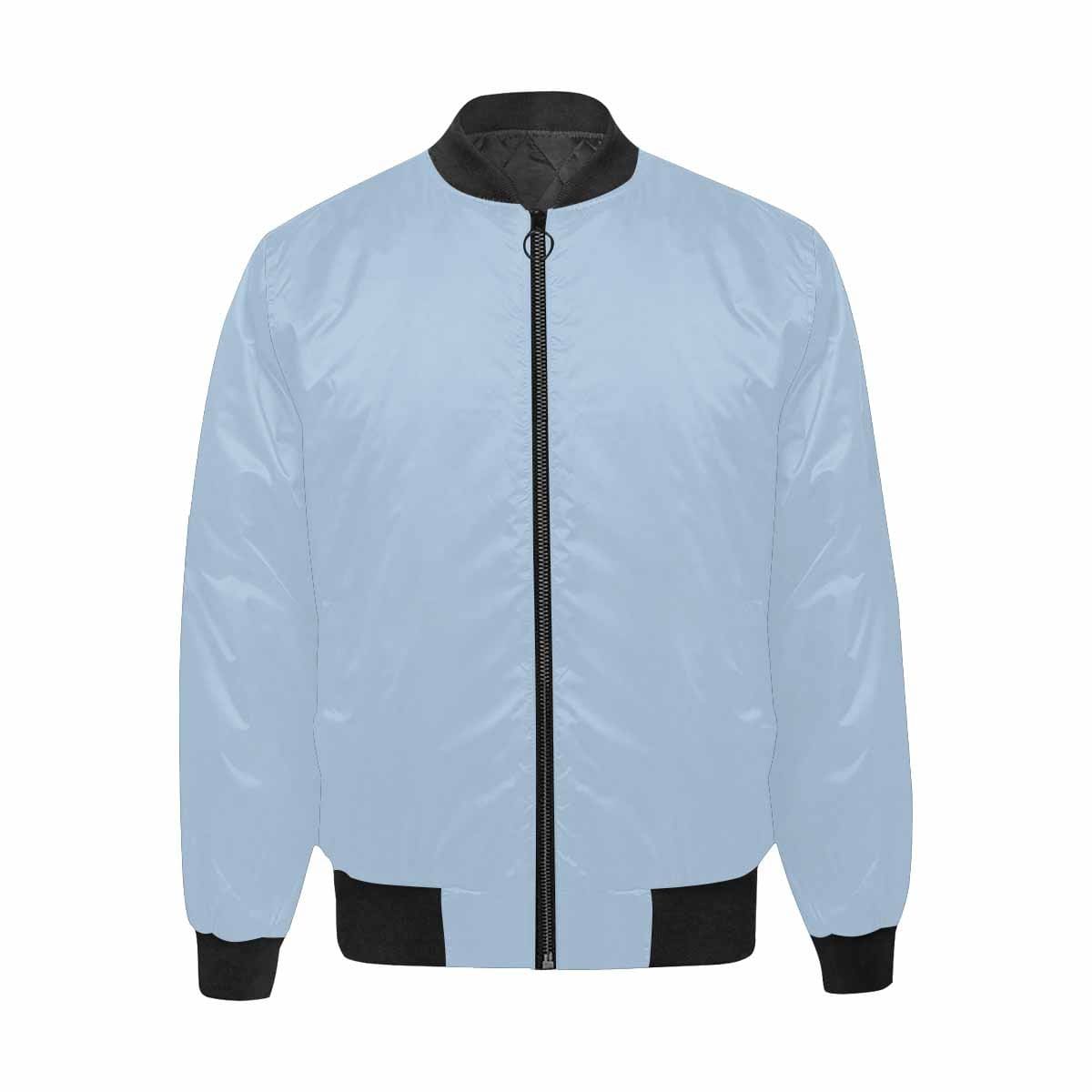 Men's Serenity Blue and Black Bomber Jacket featuring a quilted lining and stylish all-over print design.