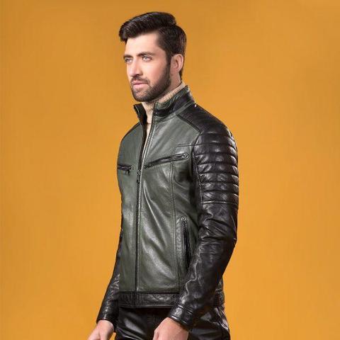 MENS Premium Leather Mukmal Official Jacket made from 100% real sheep leather, featuring a front zip fastener and snap button collar.