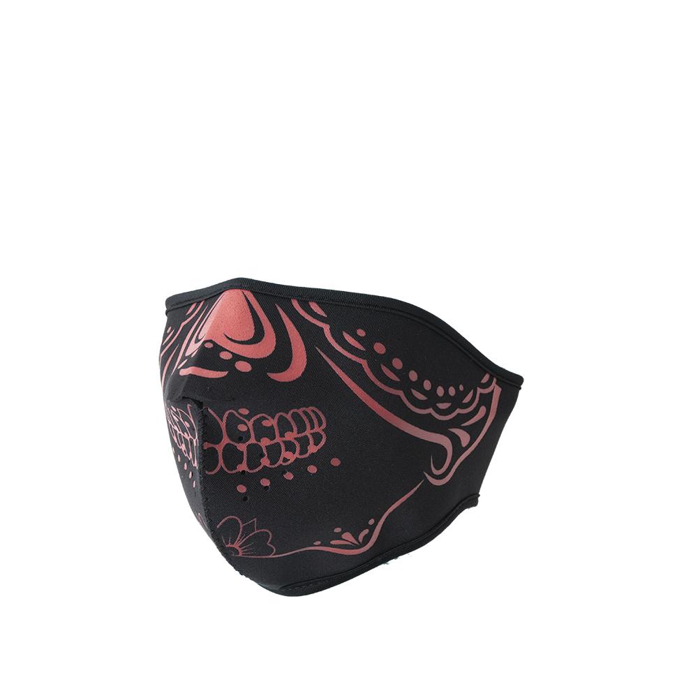 Neoprene half face inverse skull riding mask, showcasing a unique skull design, perfect for outdoor activities.