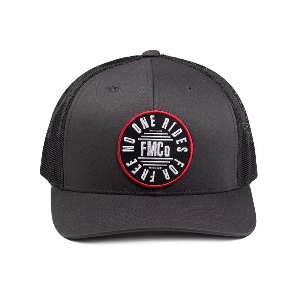 NORFF Charcoal Hat featuring a classic snapback design with a curved brim and a unique No One Rides For Free patch.