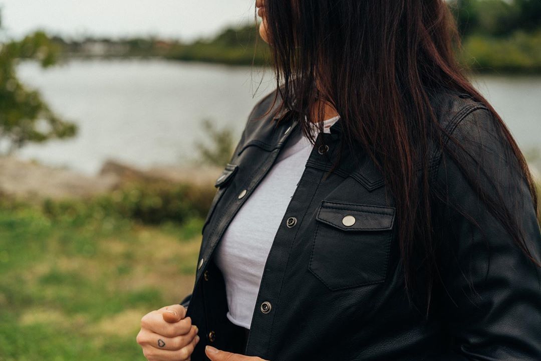 Onyx Women's Leather Motorcycle Shirt made from lightweight cowhide, featuring CE Level 2 armor pockets and stylish western yoke design.