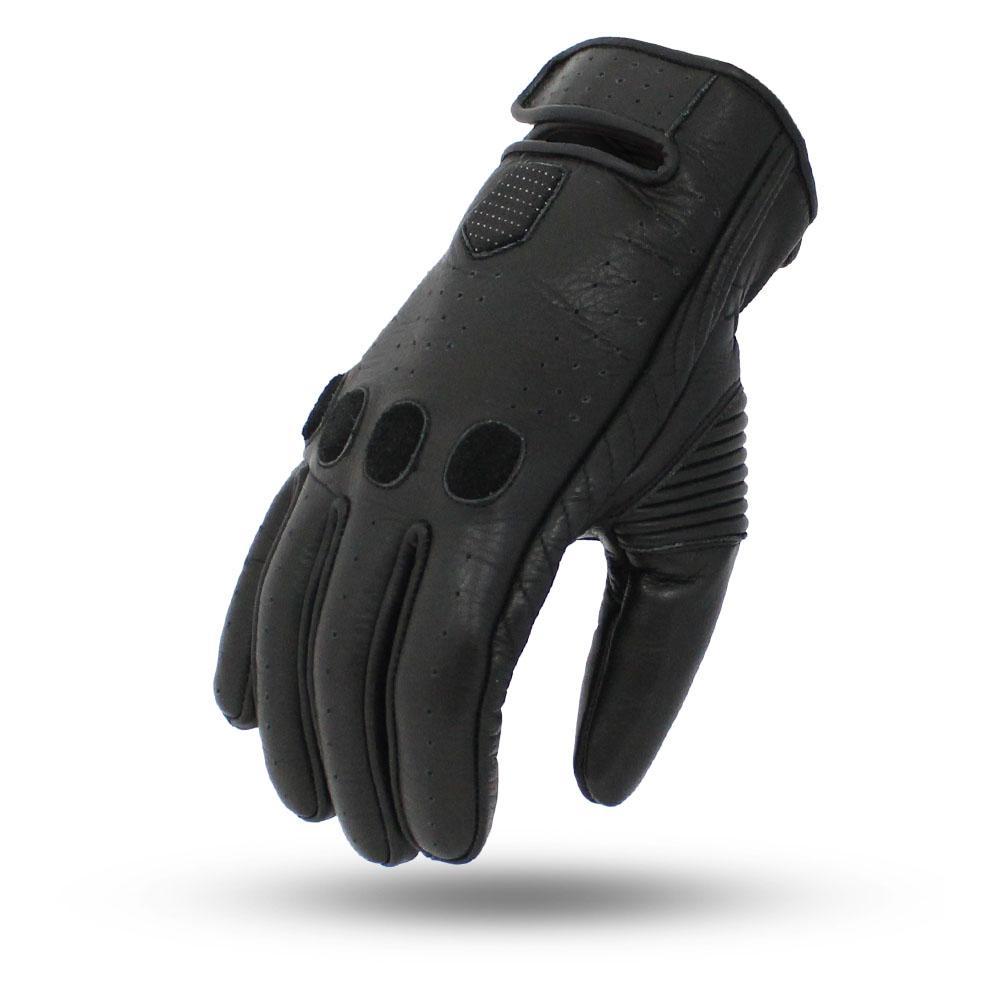 Pinnacle Men's Motorcycle Gloves featuring padded knuckles and Velcro closure, designed for comfort and protection.