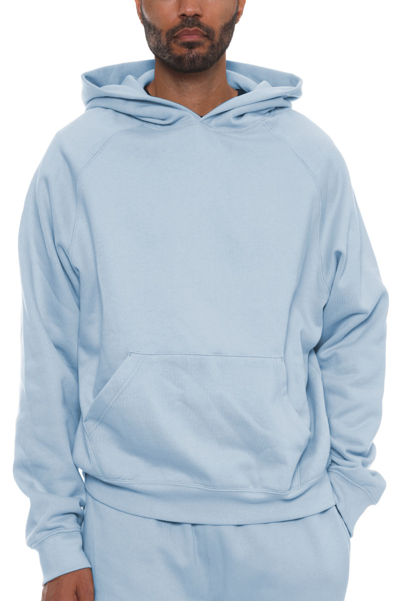 A cozy Pure Cotton Hoodie in a relaxed fit, showcasing its hood, standard pocket, and ribbed cuffs, made from 100% premium cotton.