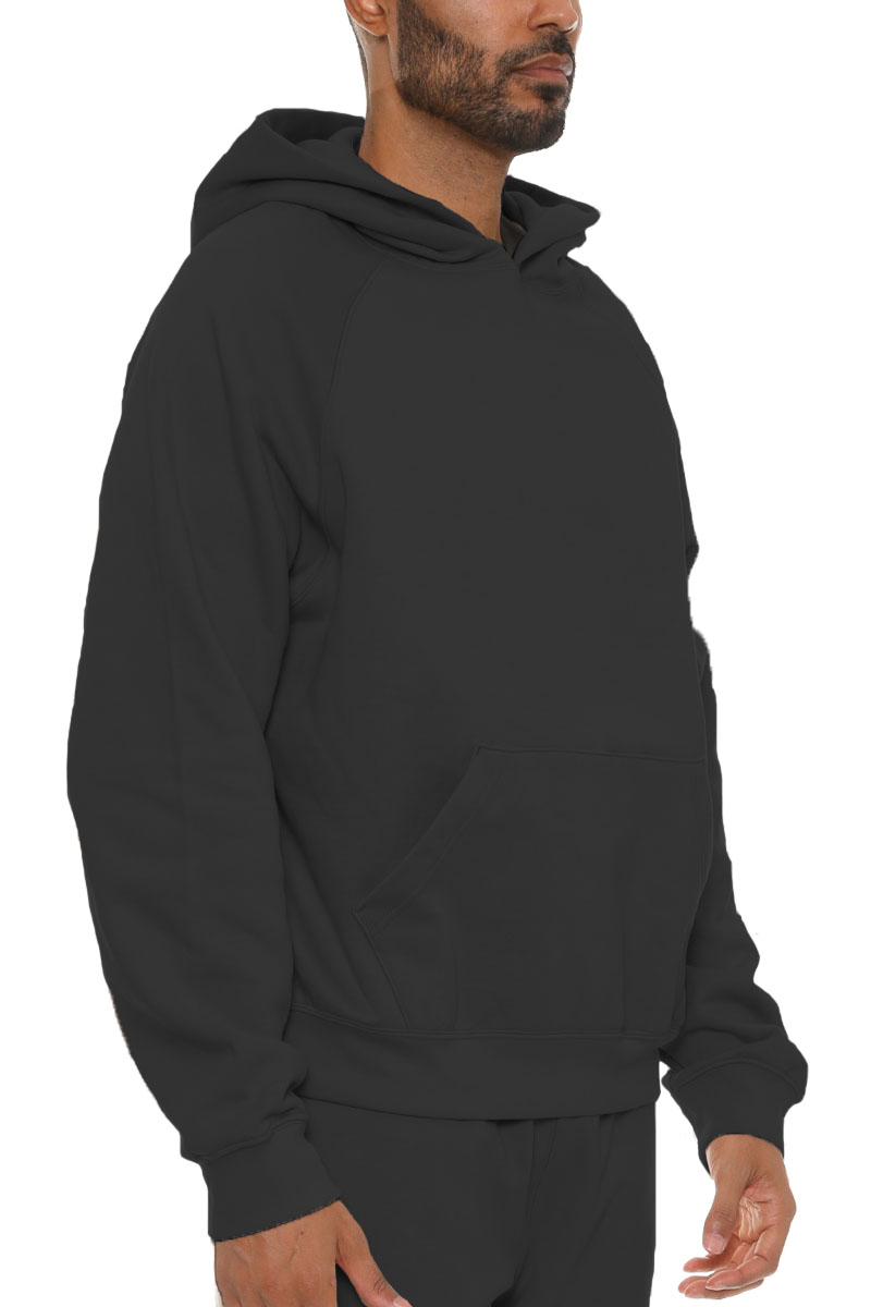 A cozy Pure Cotton Hoodie in a relaxed fit, showcasing its hood, standard pocket, and ribbed cuffs, perfect for casual wear.