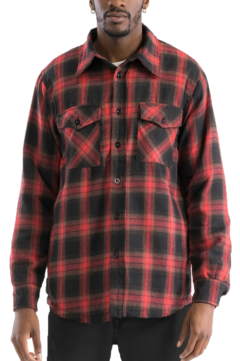 A stylish quilted flannel shirt featuring a button closure, cozy polyester lining, and standard side pockets, perfect for casual wear.