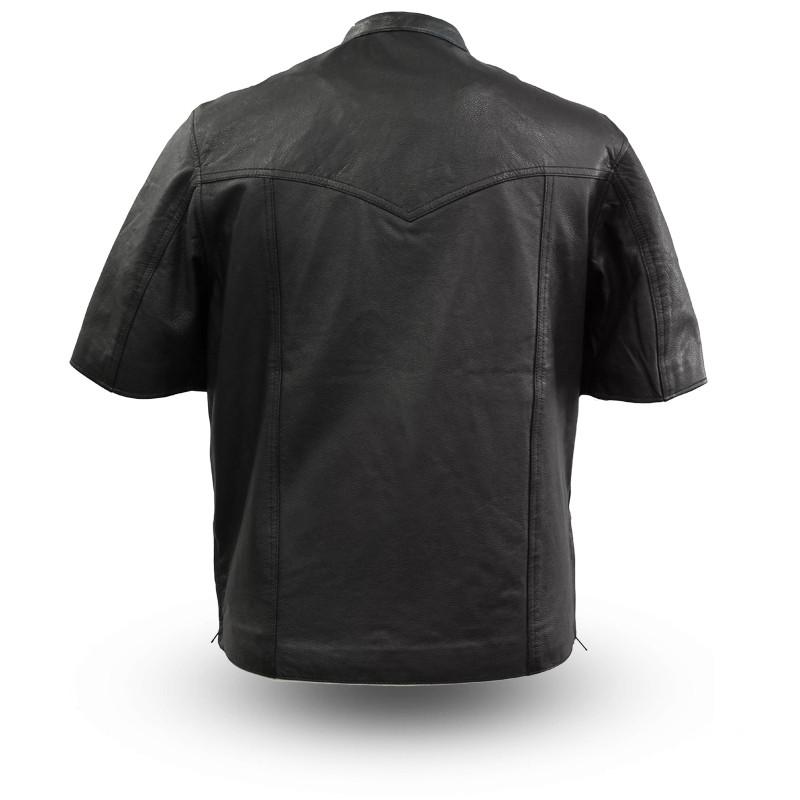 Men's lightweight leather shirt named Renegade featuring Euro-collar and multiple pockets.