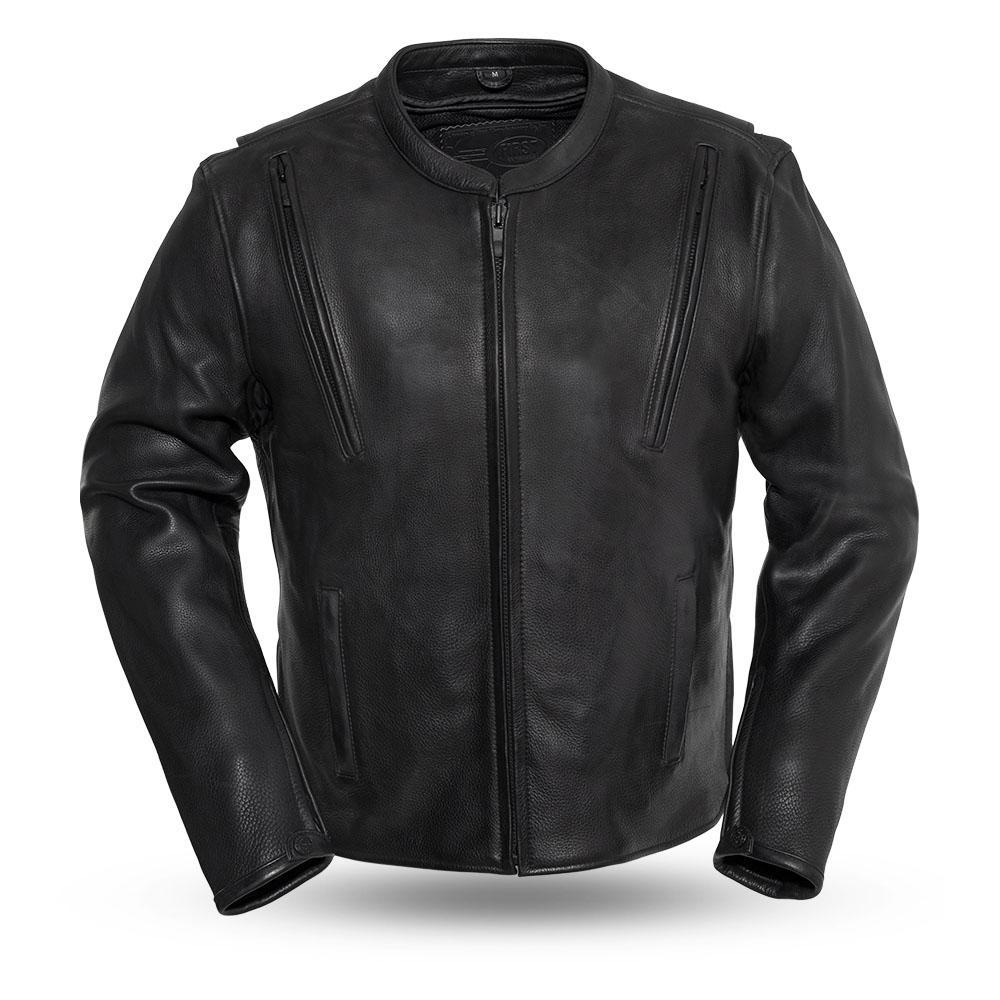 Revolt Men's Motorcycle Leather Jacket made from premium cowhide leather, featuring a stylish scooter design with multiple pockets and ventilation.