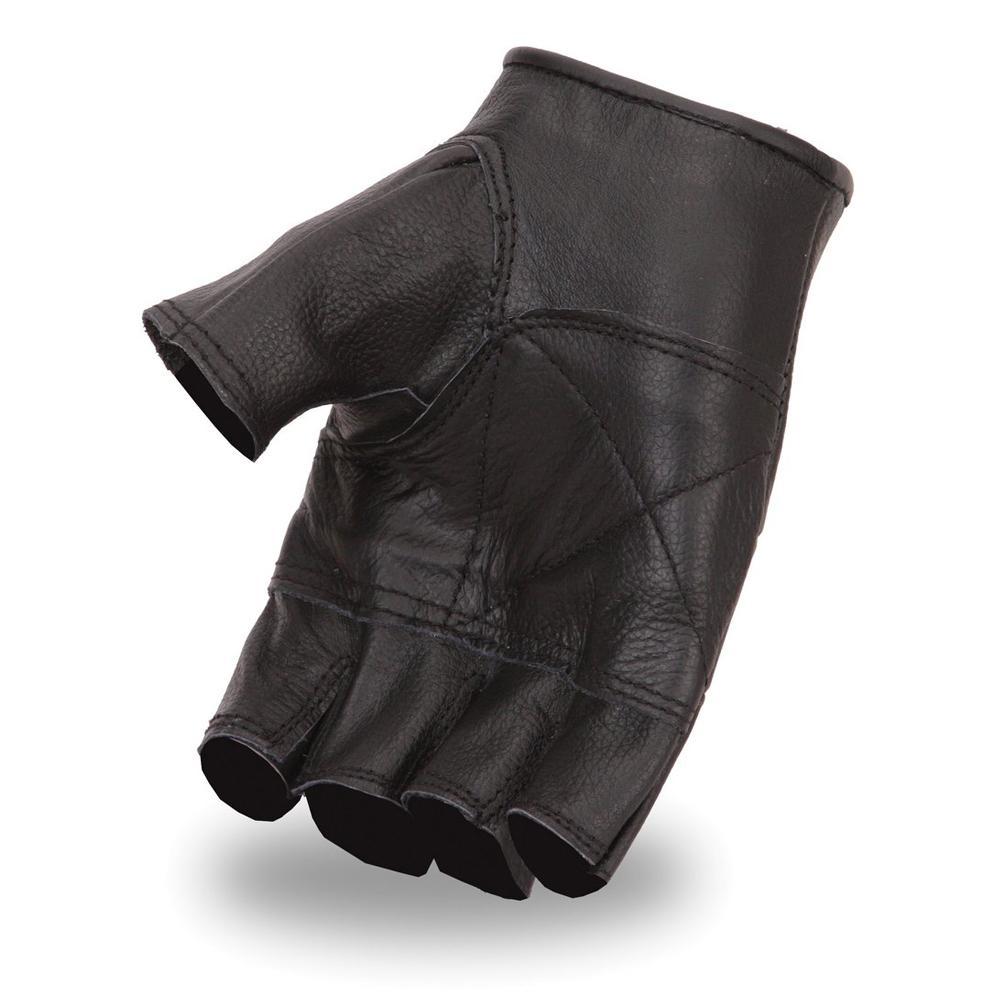 A pair of Roadster men's motorcycle leather gloves, featuring a classic finger-less design made from supple cowhide with perforated panels and an adjustable wrist strap.