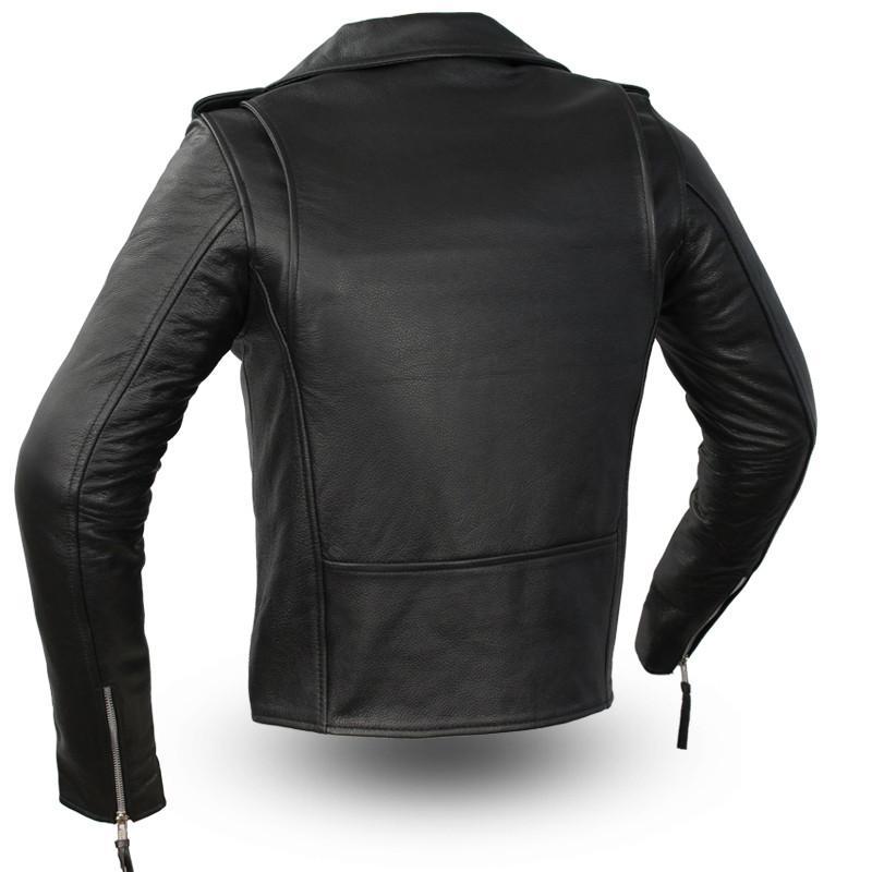 Rockstar Women's Motorcycle Leather Jacket made from premium cowhide leather, featuring a stylish design with epaulets and multiple pockets.