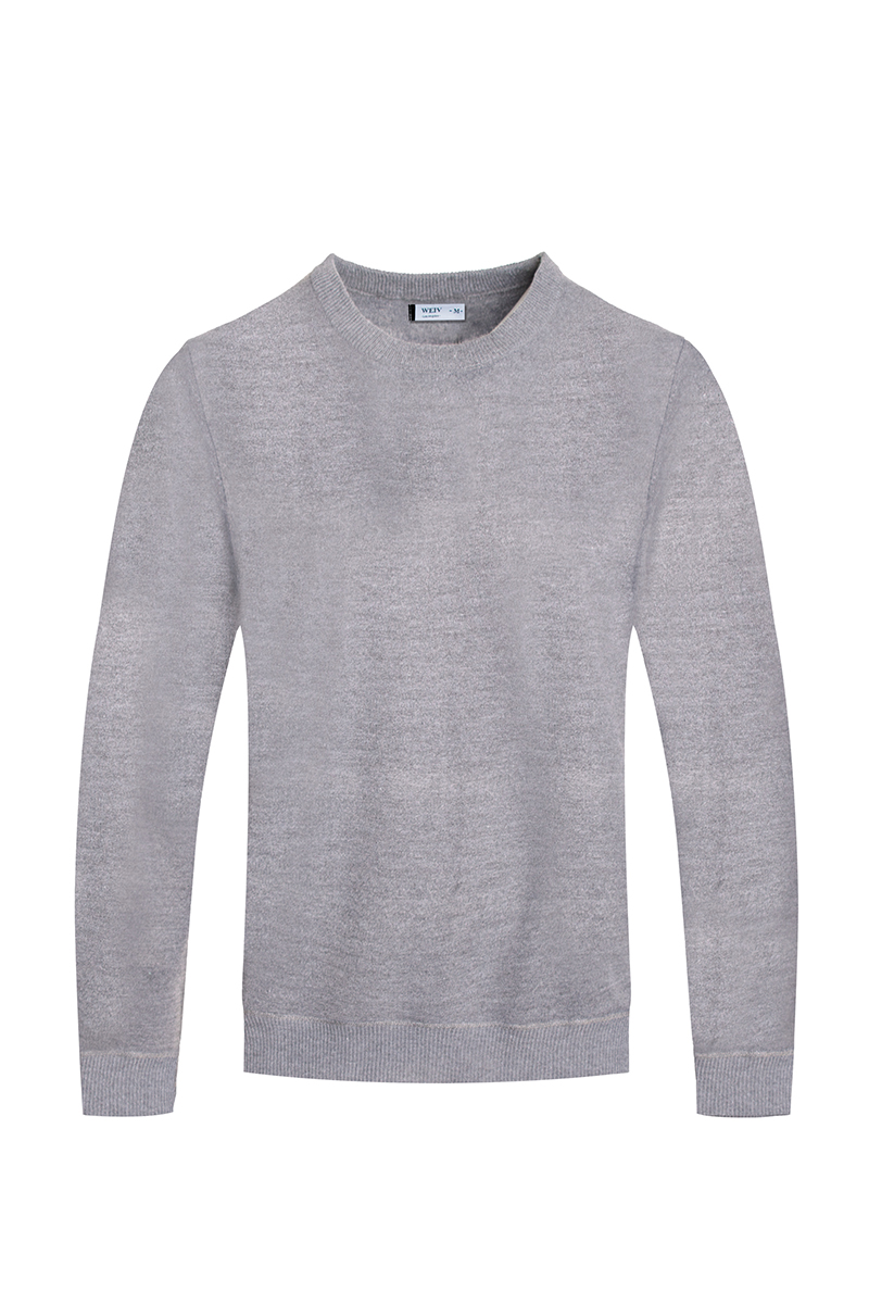 A stylish round neck knit sweater in a soft fabric, showcasing its regular fit and pull-over design.