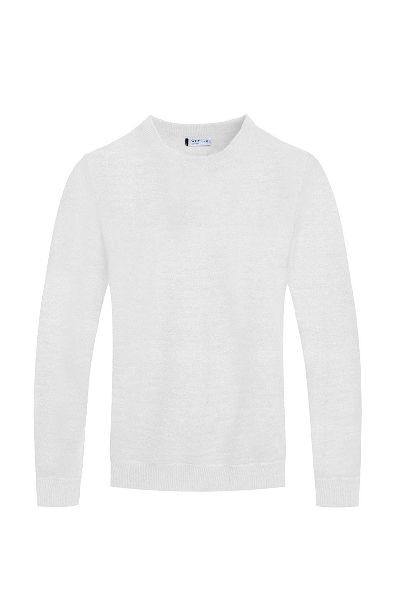 A stylish round neck knit sweater in a soft fabric, showcasing a classic design perfect for casual and layered outfits.