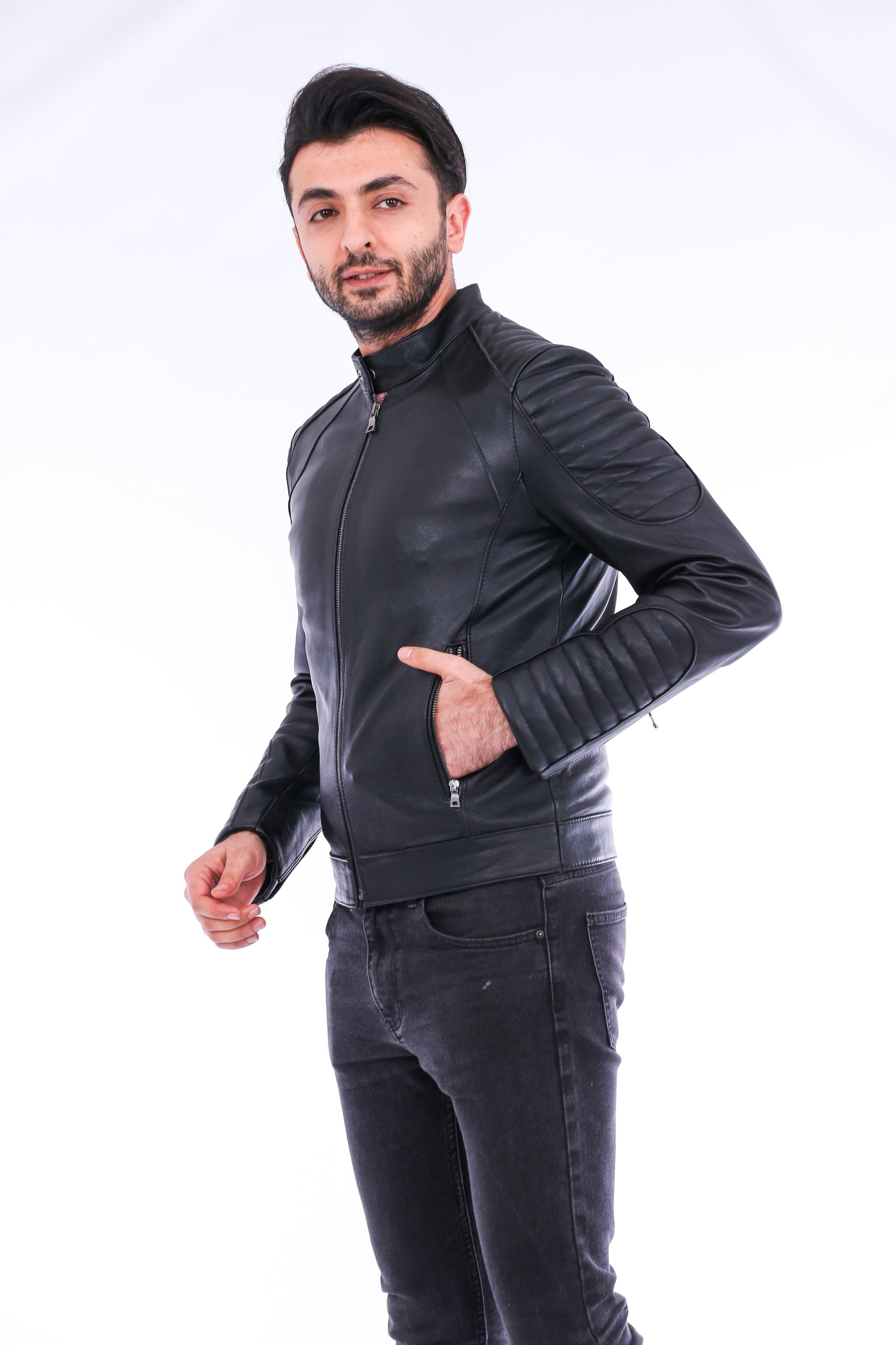 Sanremo Quilted Biker Jacket made from premium soft sheepskin with quilted detailing and polished silver-tone hardware.