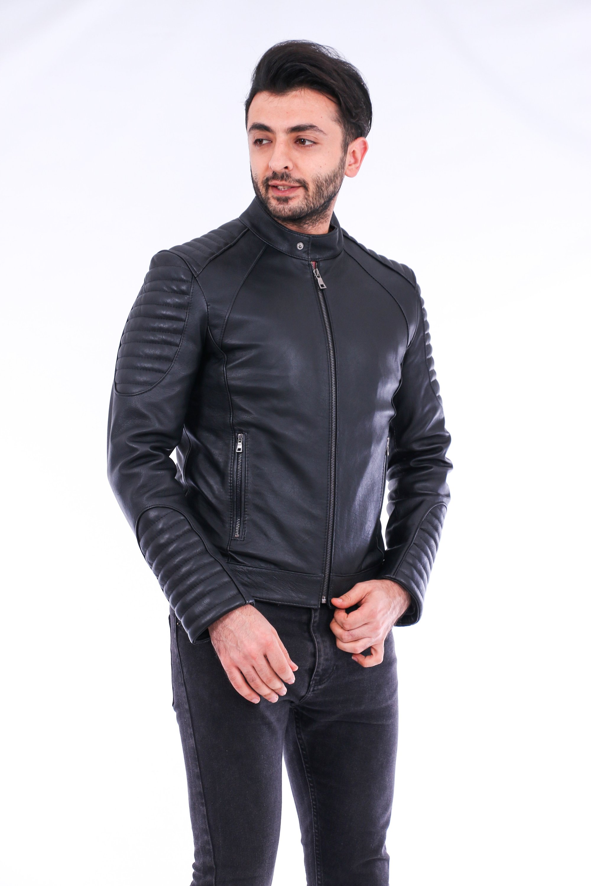 Sanremo Quilted Biker Jacket made from premium soft sheepskin with quilted detailing and polished silver-tone hardware.