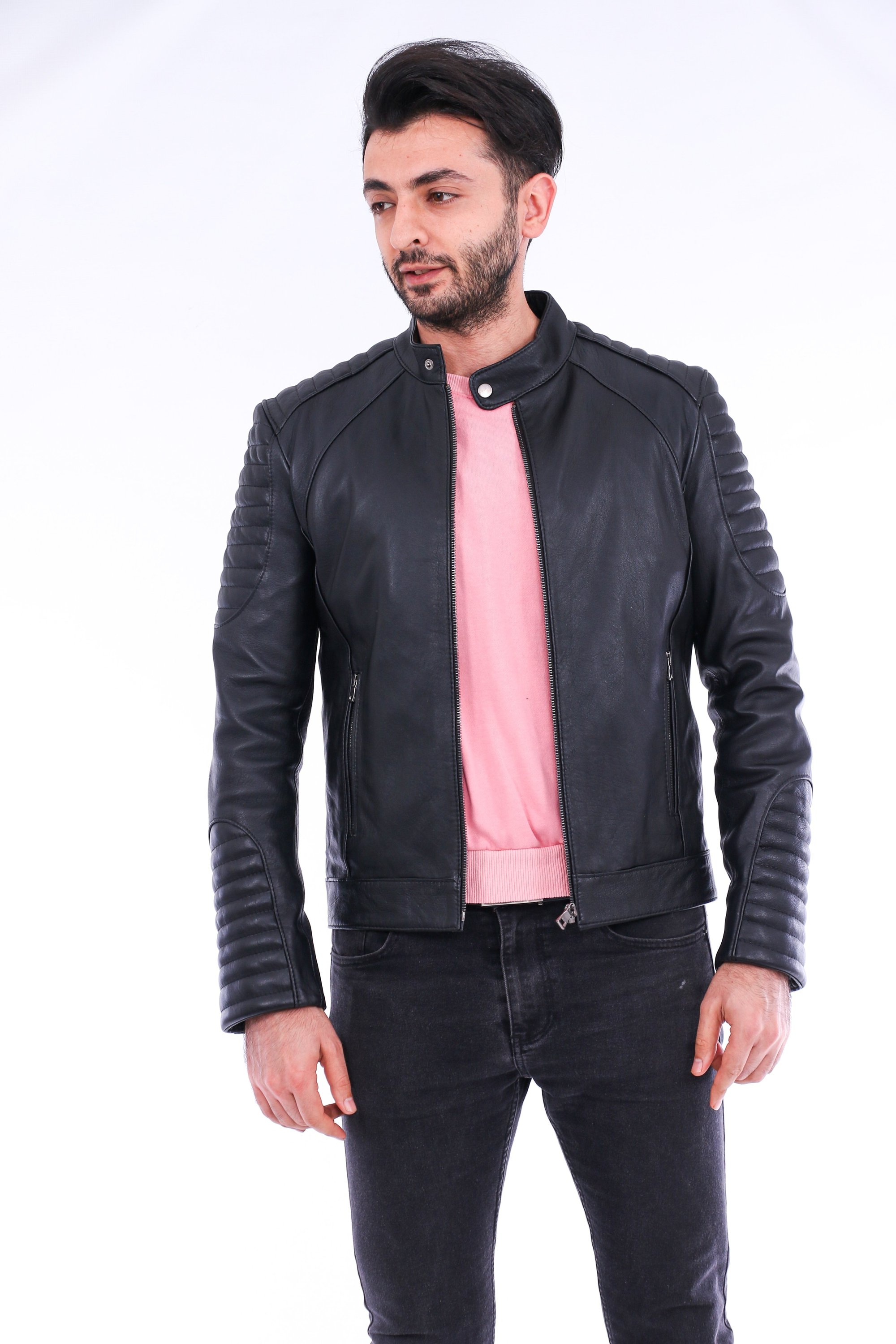 Sanremo Quilted Biker Jacket made from premium soft sheepskin with quilted detailing and polished silver-tone hardware.