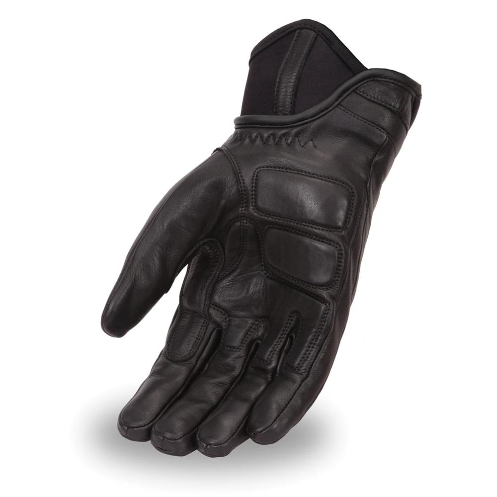 Shadow men's motorcycle leather gloves made from premium Aniline cowhide, featuring a gel palm and waterproof Hipora rain insert.