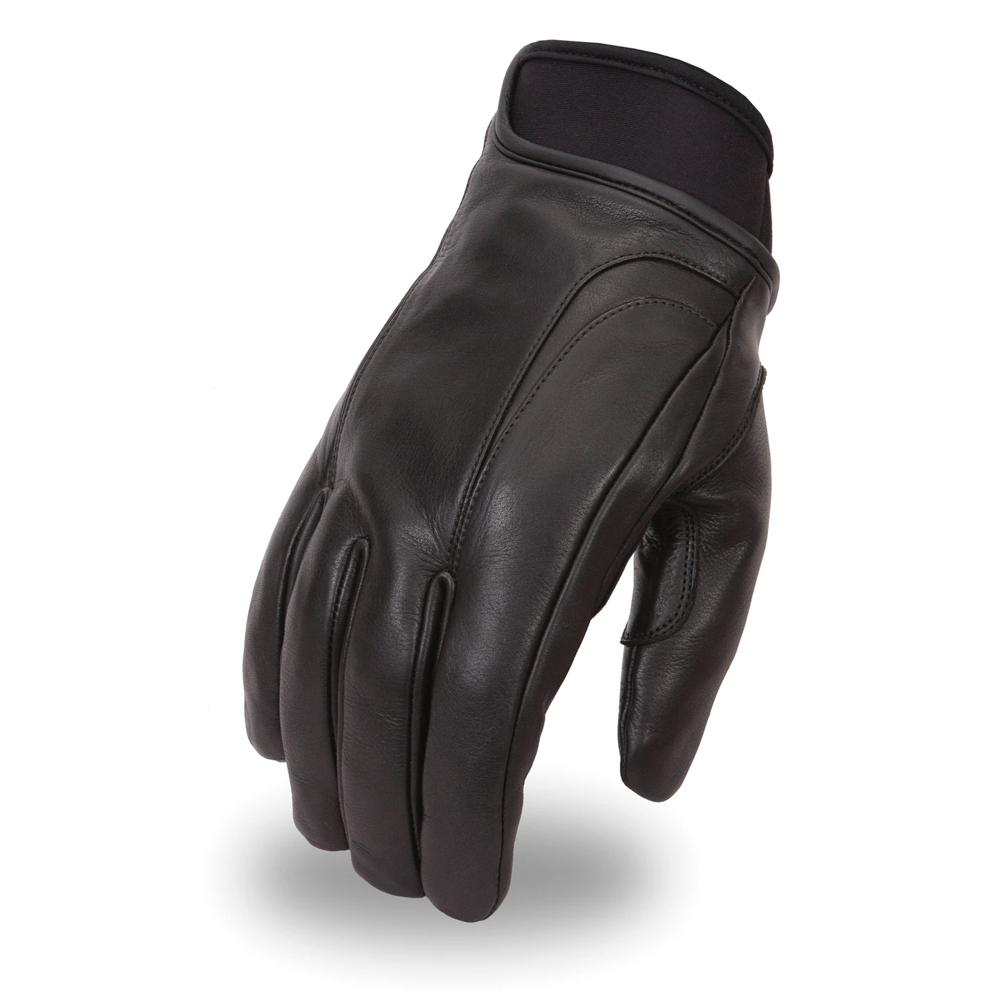 Shadow men's motorcycle leather gloves made from premium Aniline cowhide, featuring a gel palm and waterproof Hipora rain insert.