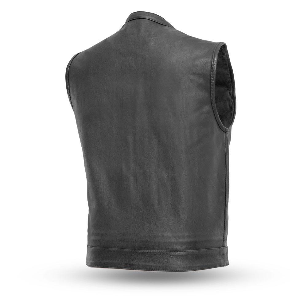 Sharp Shooter Men's Motorcycle Leather Vest made from premium cowhide, featuring concealed carry pockets and stylish design.