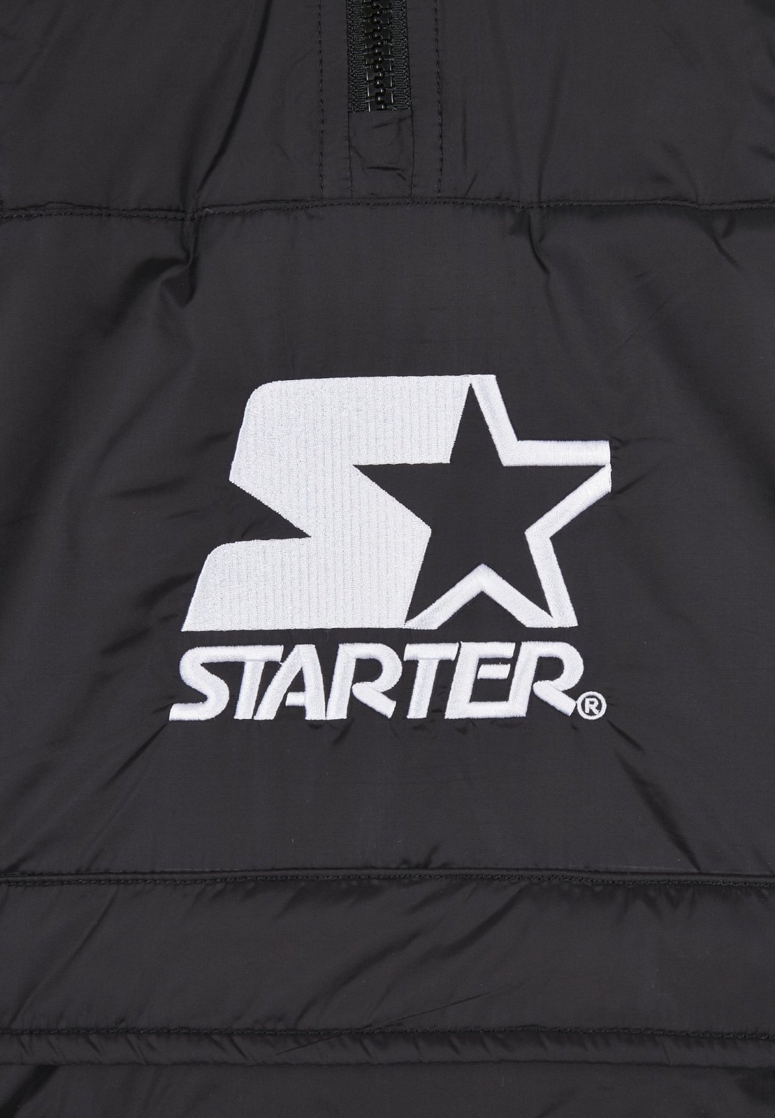 Men's Starter Logo Windbreaker featuring a stand-up collar, kangaroo pocket, and embroidered logos, designed for comfort and style.