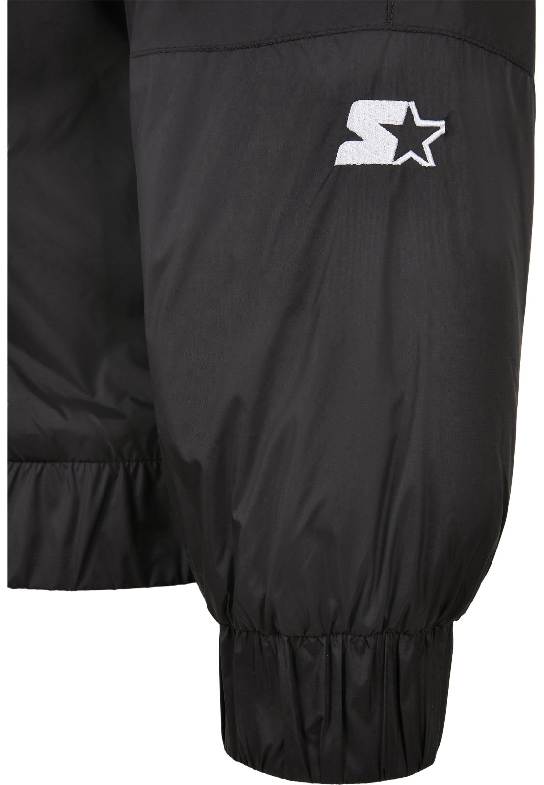 Men's Starter Logo Windbreaker featuring a stand-up collar, kangaroo pocket, and embroidered logos, designed for comfort and style.