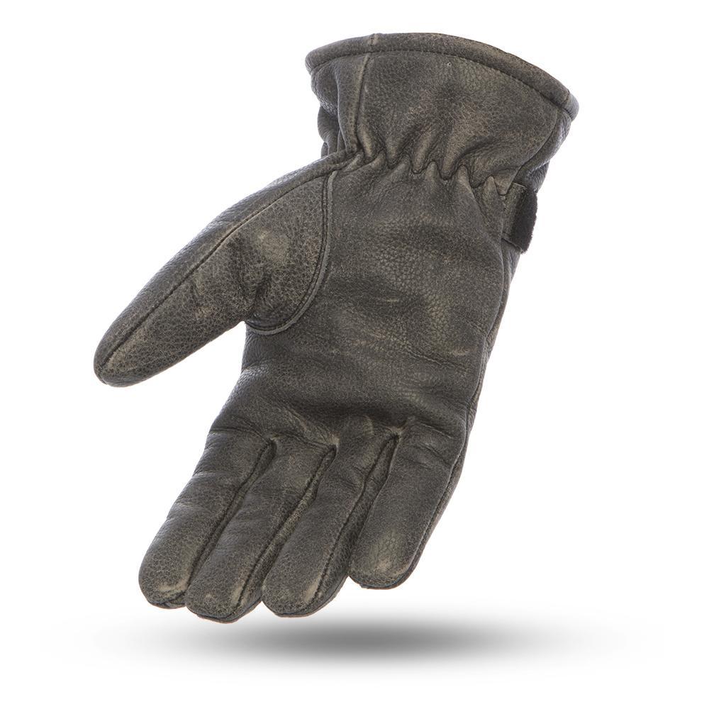 Teton Men's Motorcycle Leather Gloves featuring distressed leather and adjustable Velcro closure, perfect for riders.