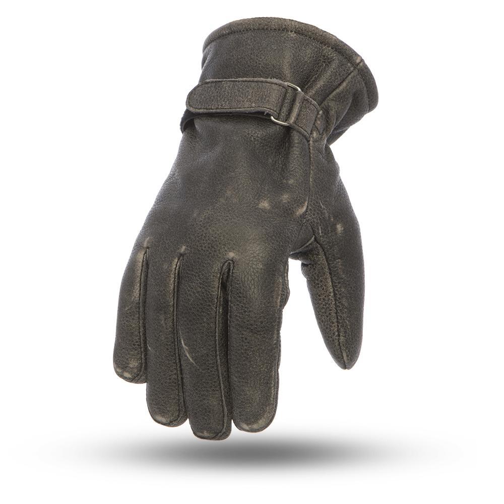 Teton Men's Motorcycle Leather Gloves featuring distressed leather and adjustable Velcro closure, perfect for riders.